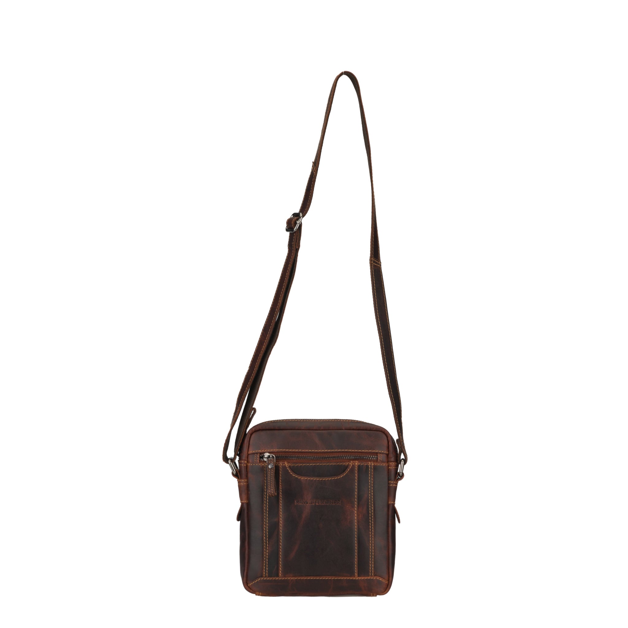 Brown Minori leather crossbody bag on a white background