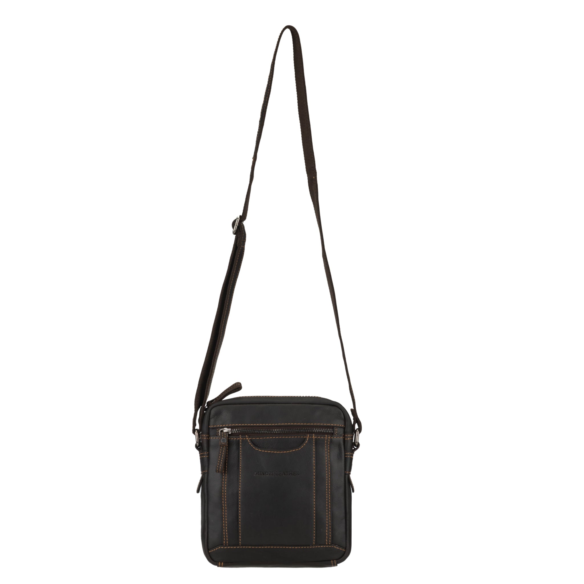 Brown Minori leather crossbody bag on a white background