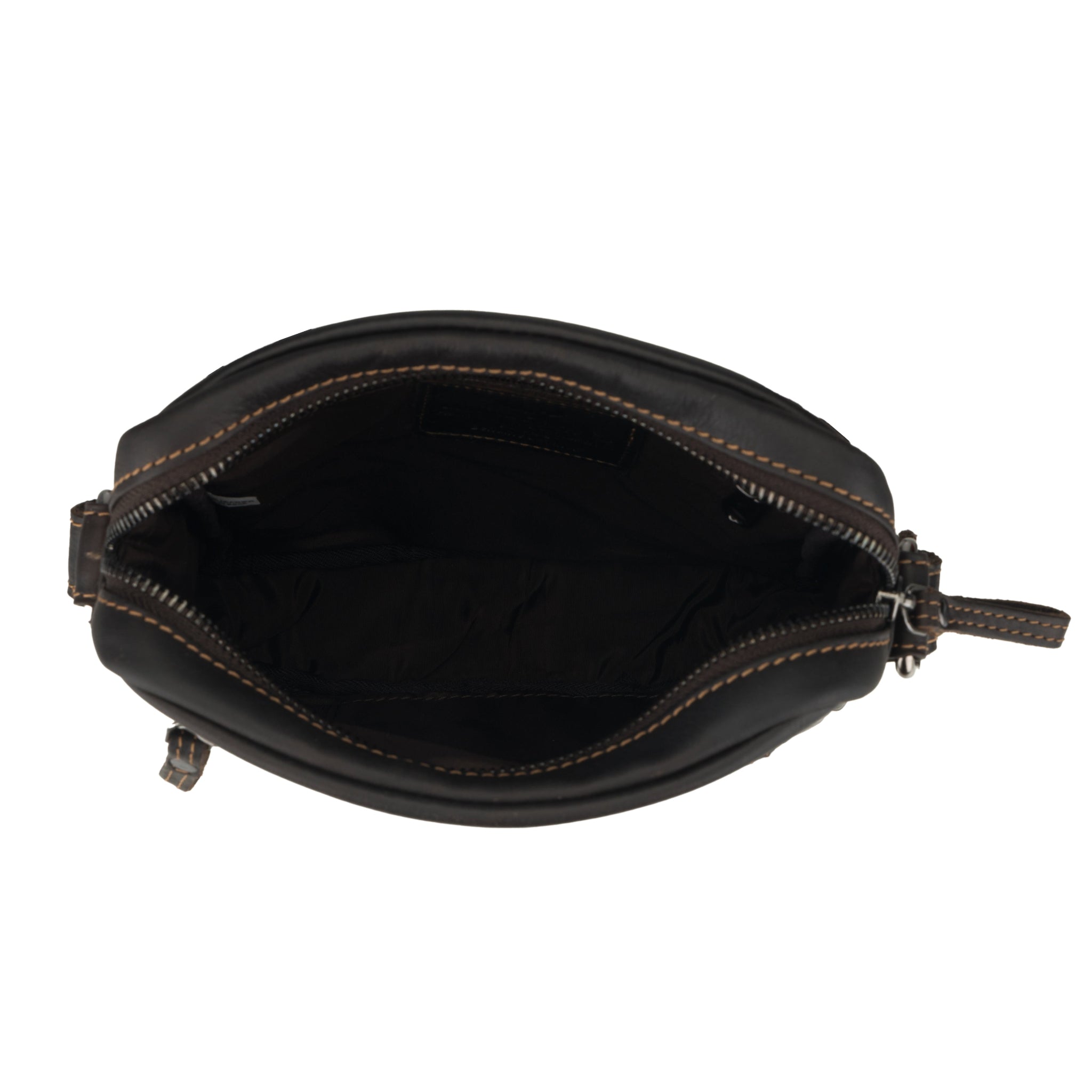 Open Brown Minori leather pouch on a white background