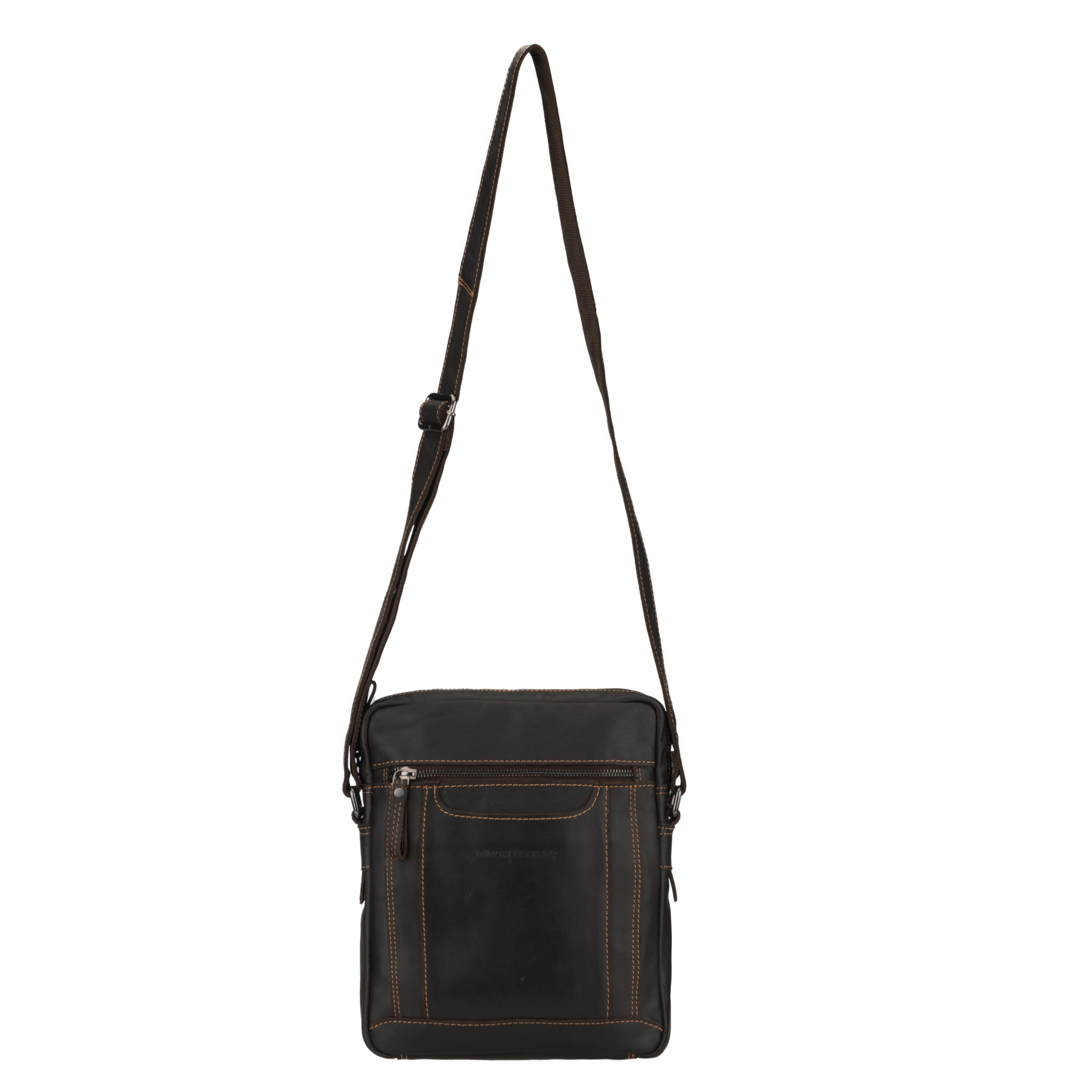 Brown crossbody Minori leather bag with a strap on a white background