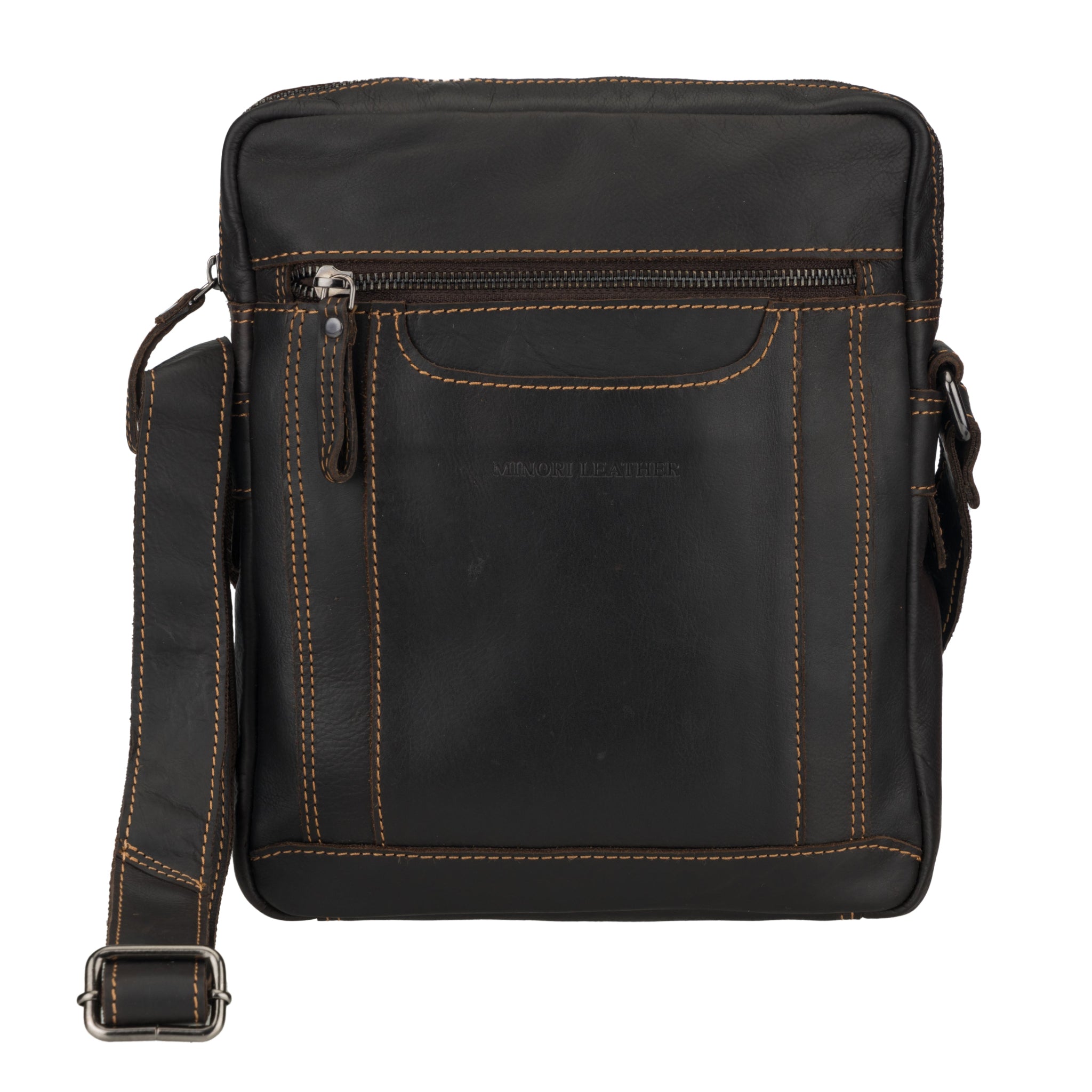 Brown Minori leather crossbody bag on a white background