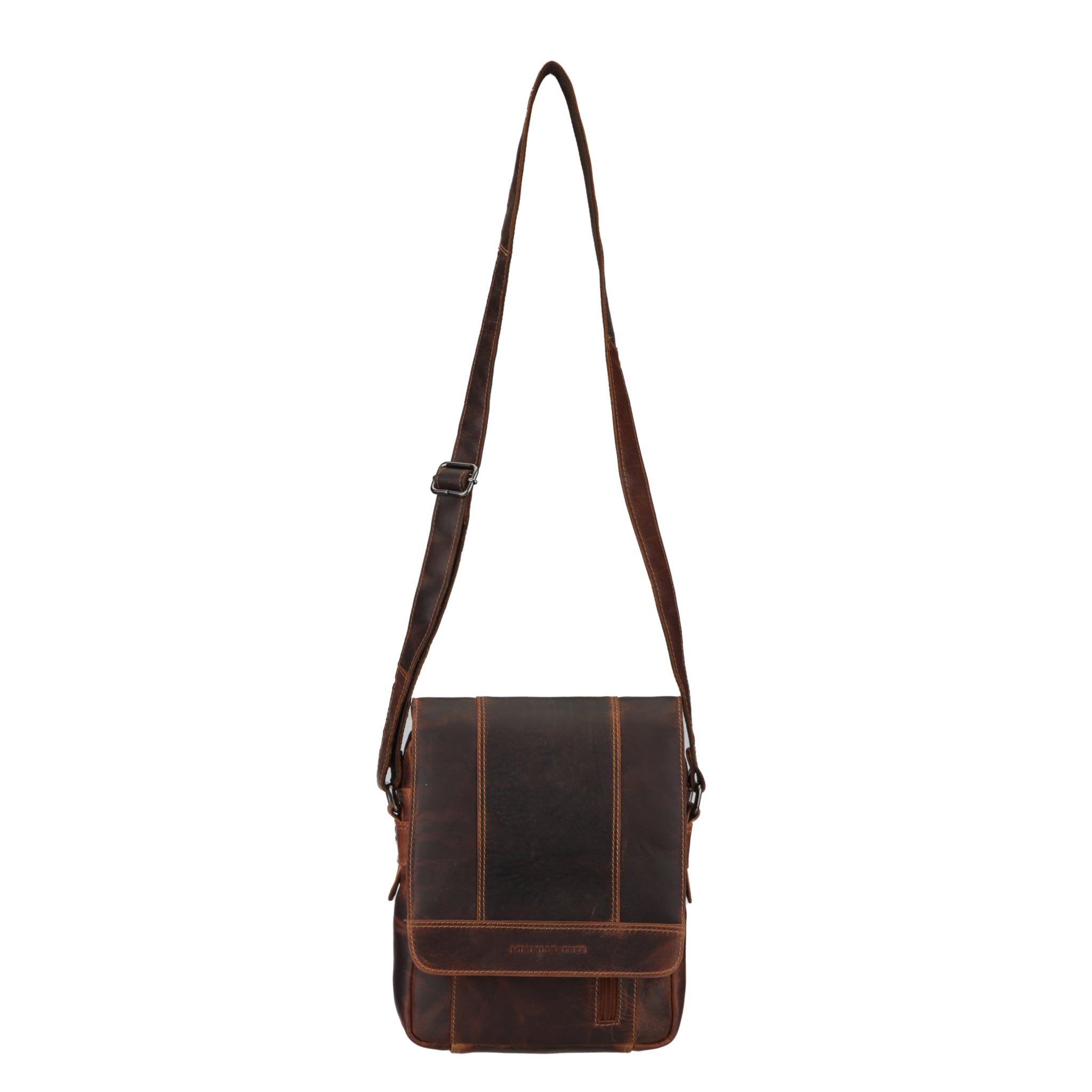 Brown Minori leather crossbody bag on a white background