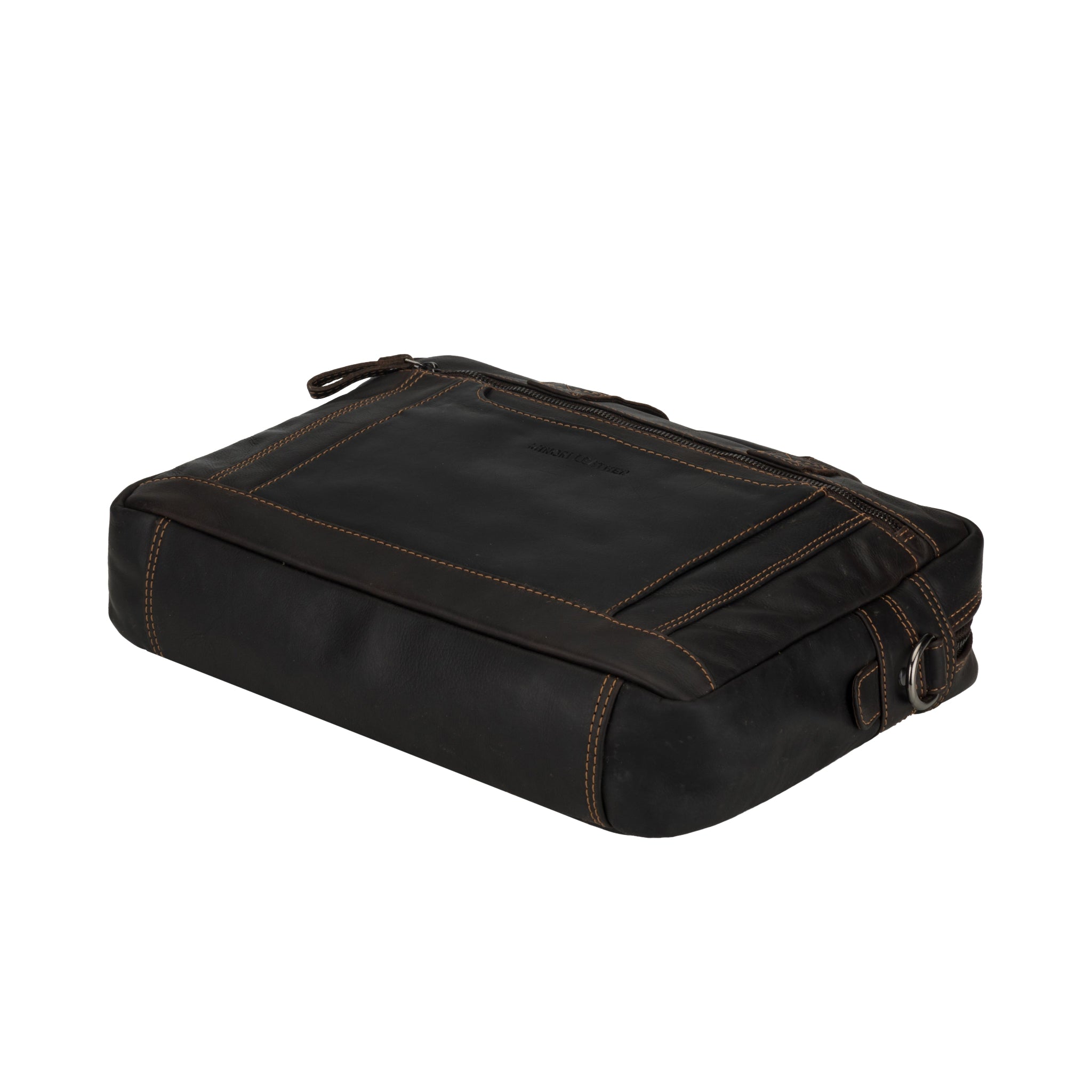 Brown Minori leather bag with brown stitching on a white background