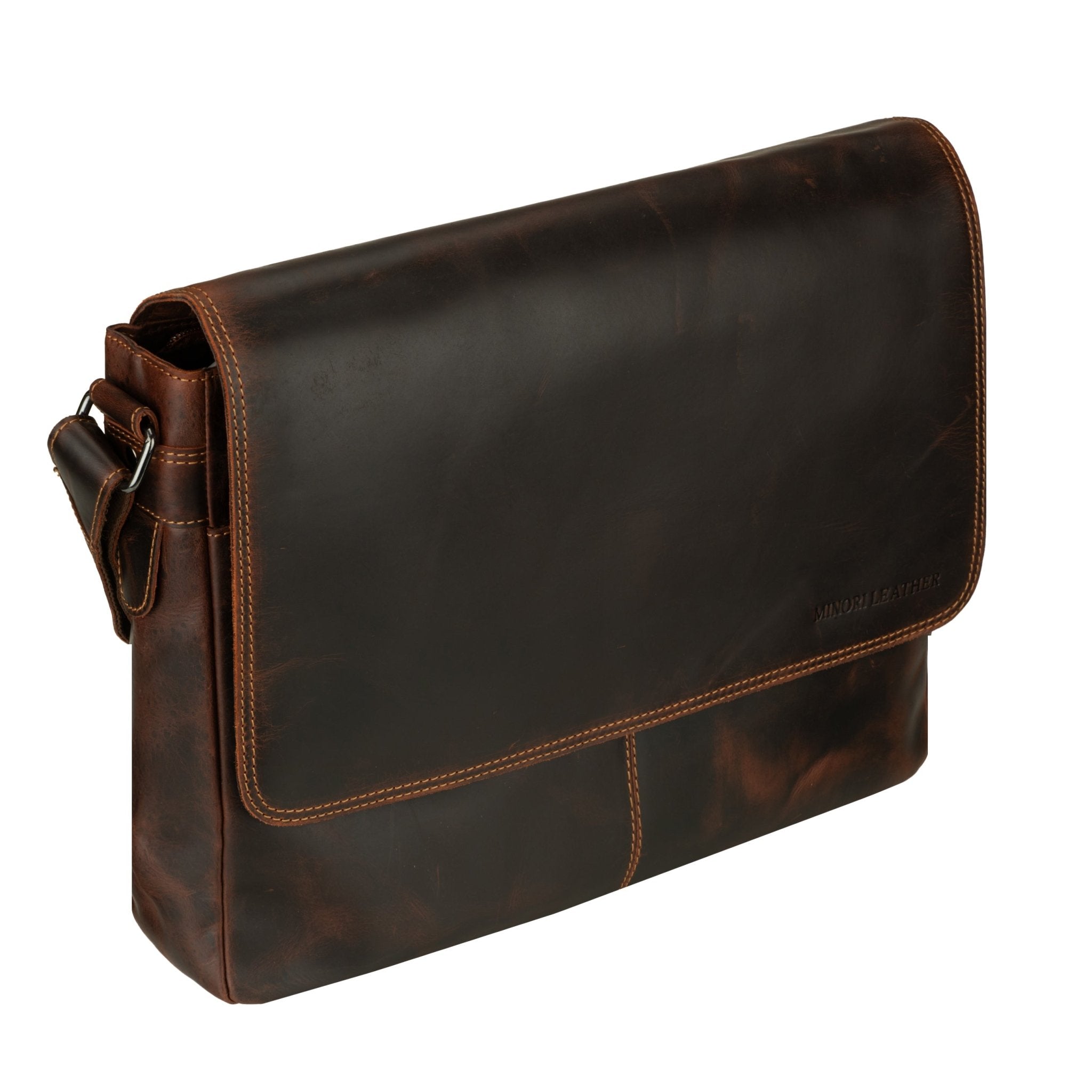 Richmond Full Grain Leather Laptop Messenger Bag 16 Inch for Men, Work Bag, Espresso - Minori Leather