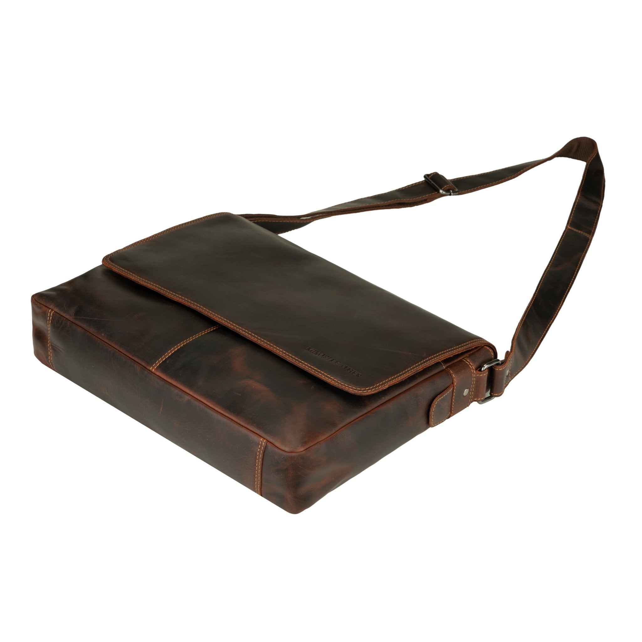 Richmond Full Grain Leather Laptop Messenger Bag 16 Inch for Men, Work Bag, Espresso - Minori Leather
