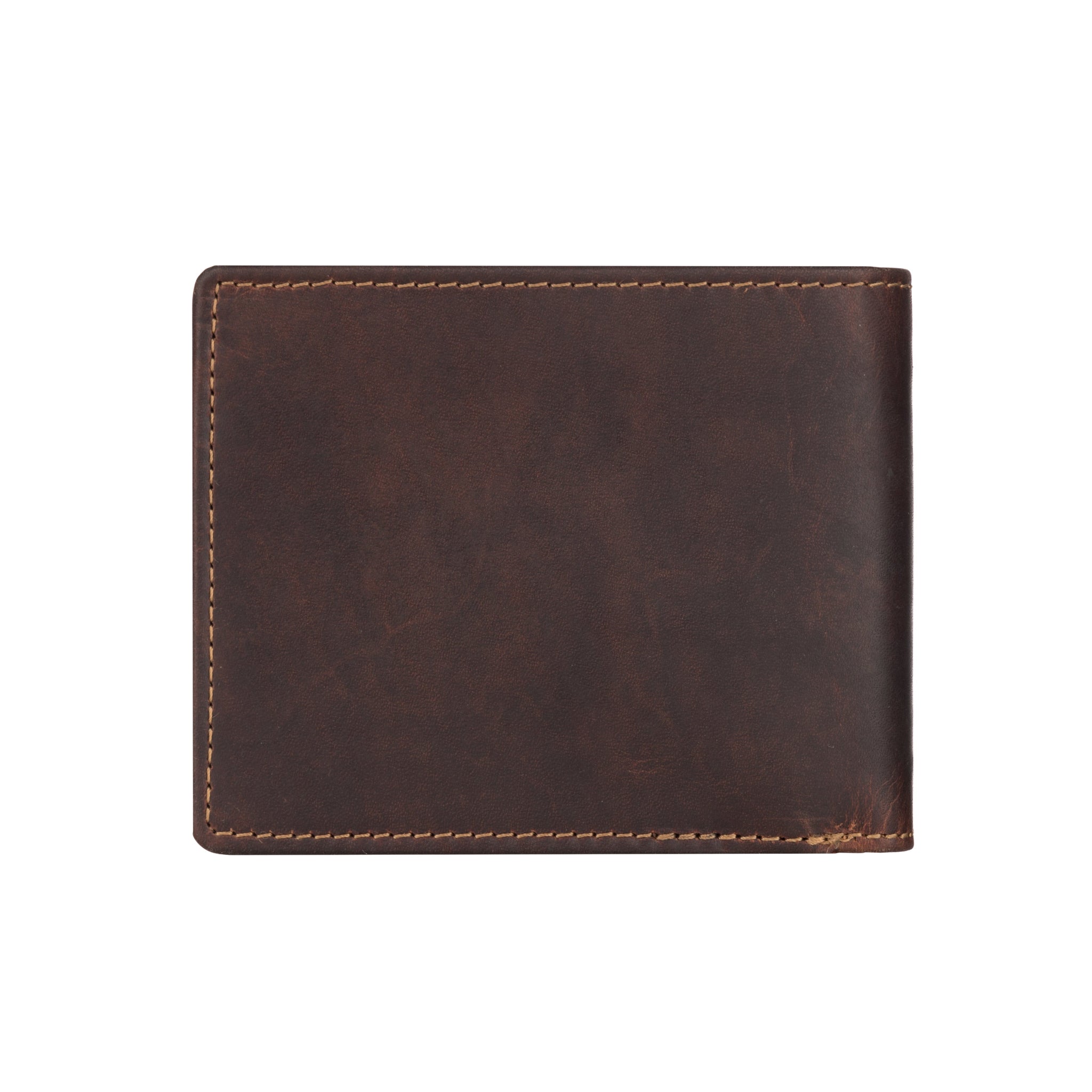 Back view of Brown Minori leather wallet on a white background