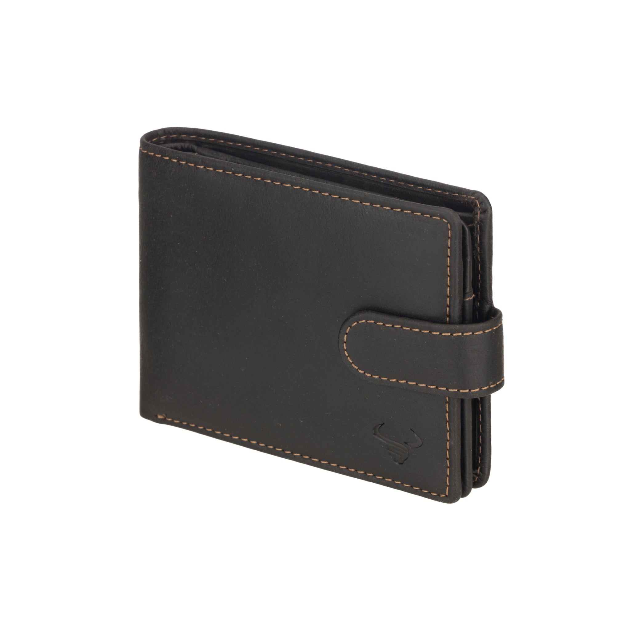 Brown Minori leather wallet with stitching detail on a white background