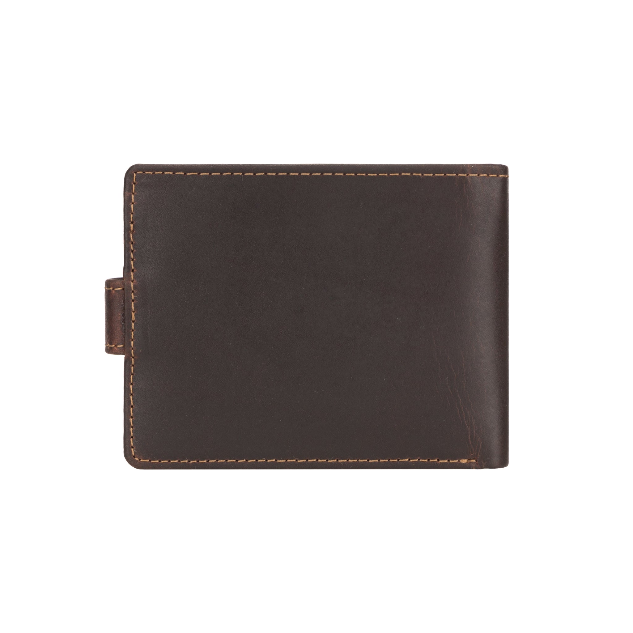 Back view of a Brown Minori leather wallet on a white background