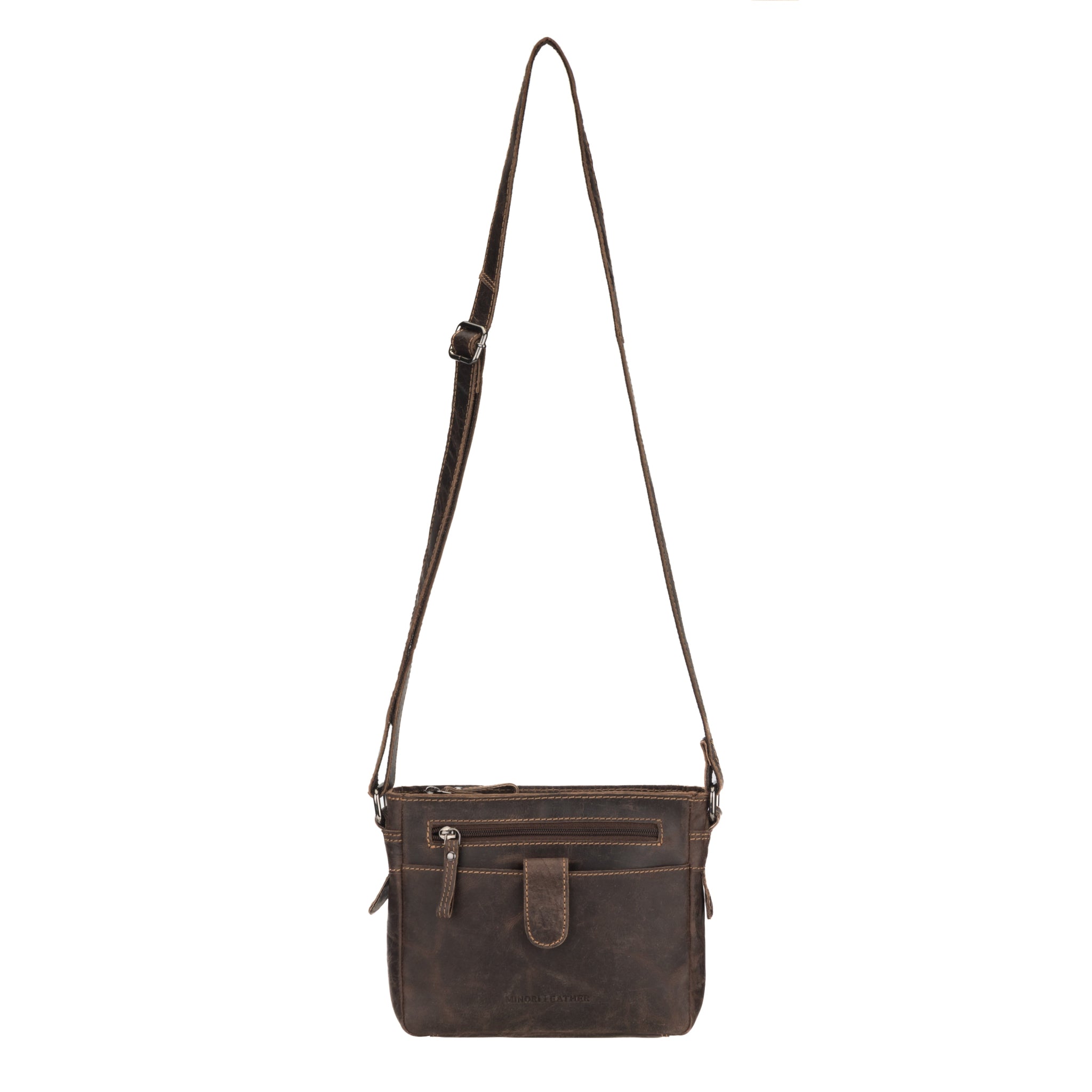 Brown Minori leather crossbody bag on a white background