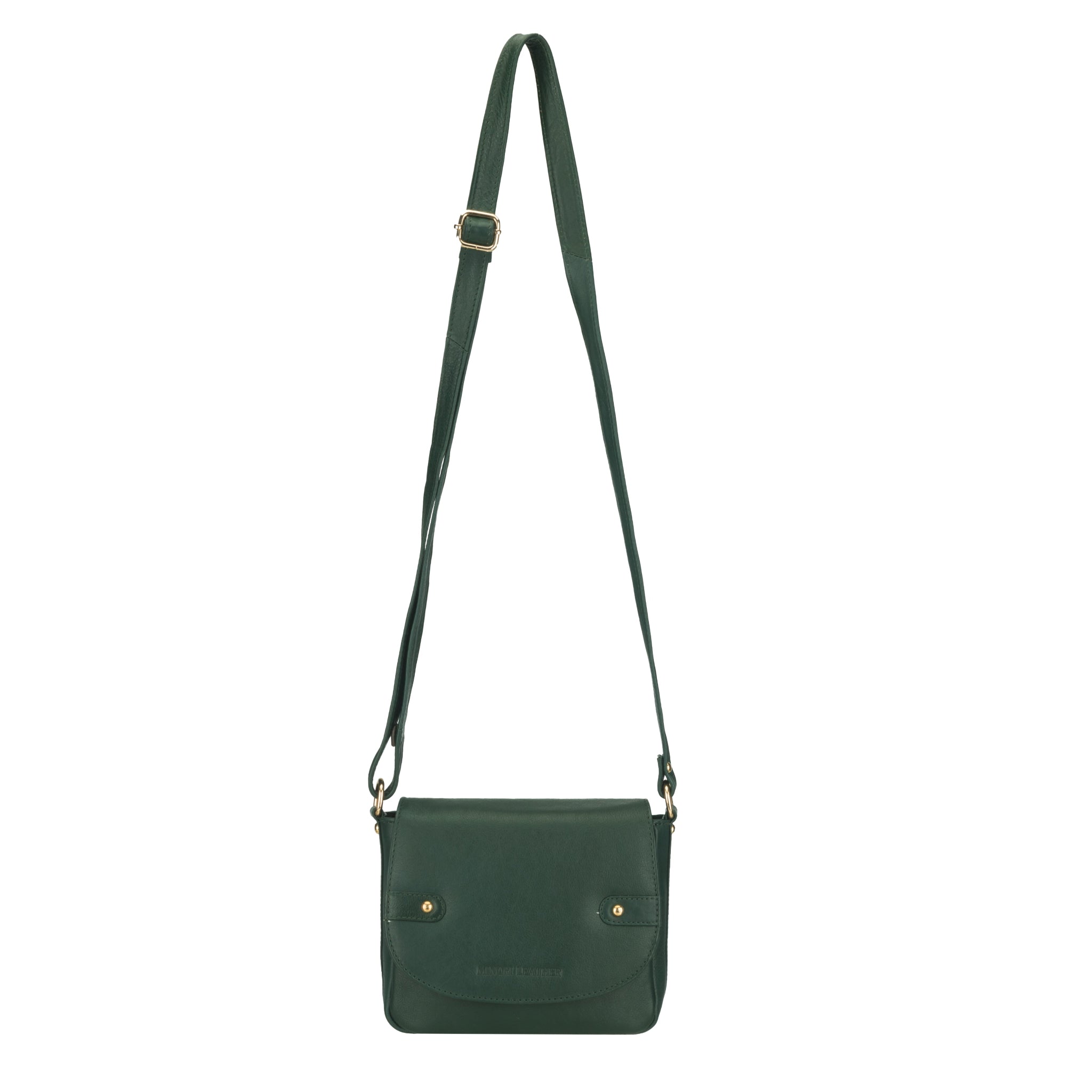 Forest Green Minori leather crossbody bag on a white background