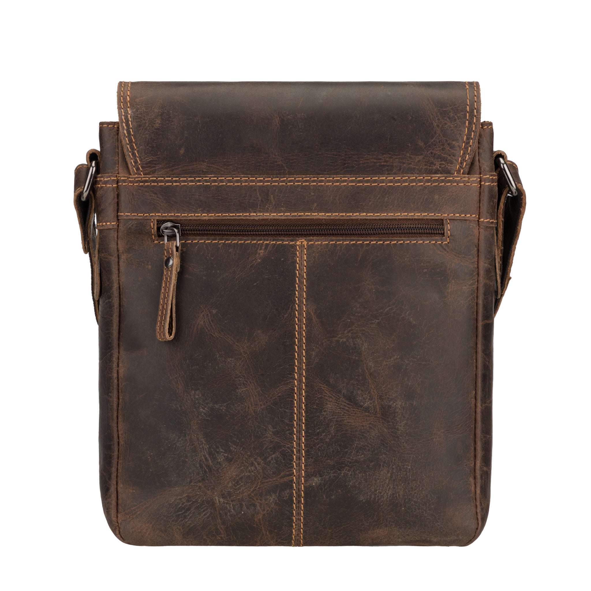 Back view of Brown Minori leather shoulder bag on a white background