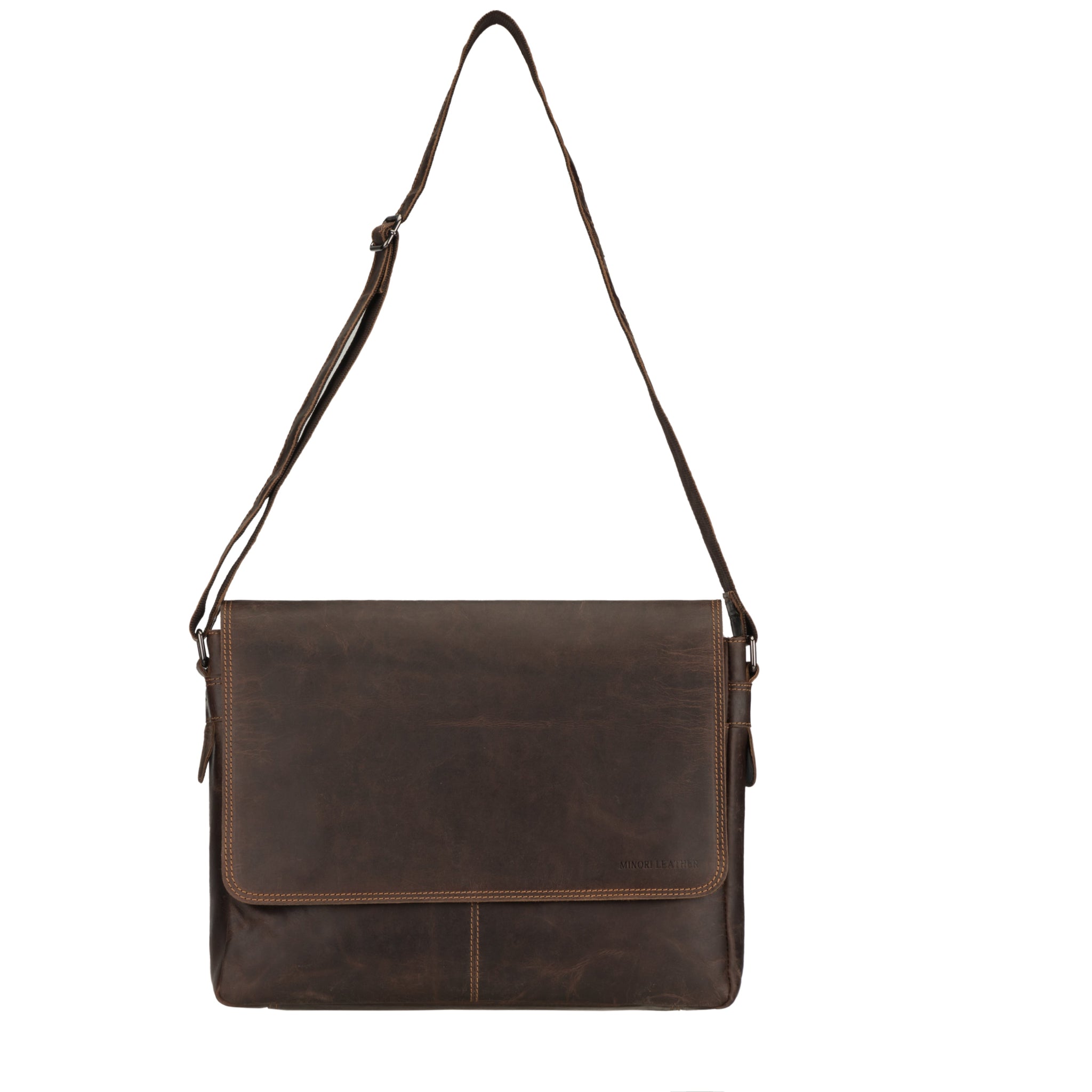 Brown Minori leather shoulder bag on a white background