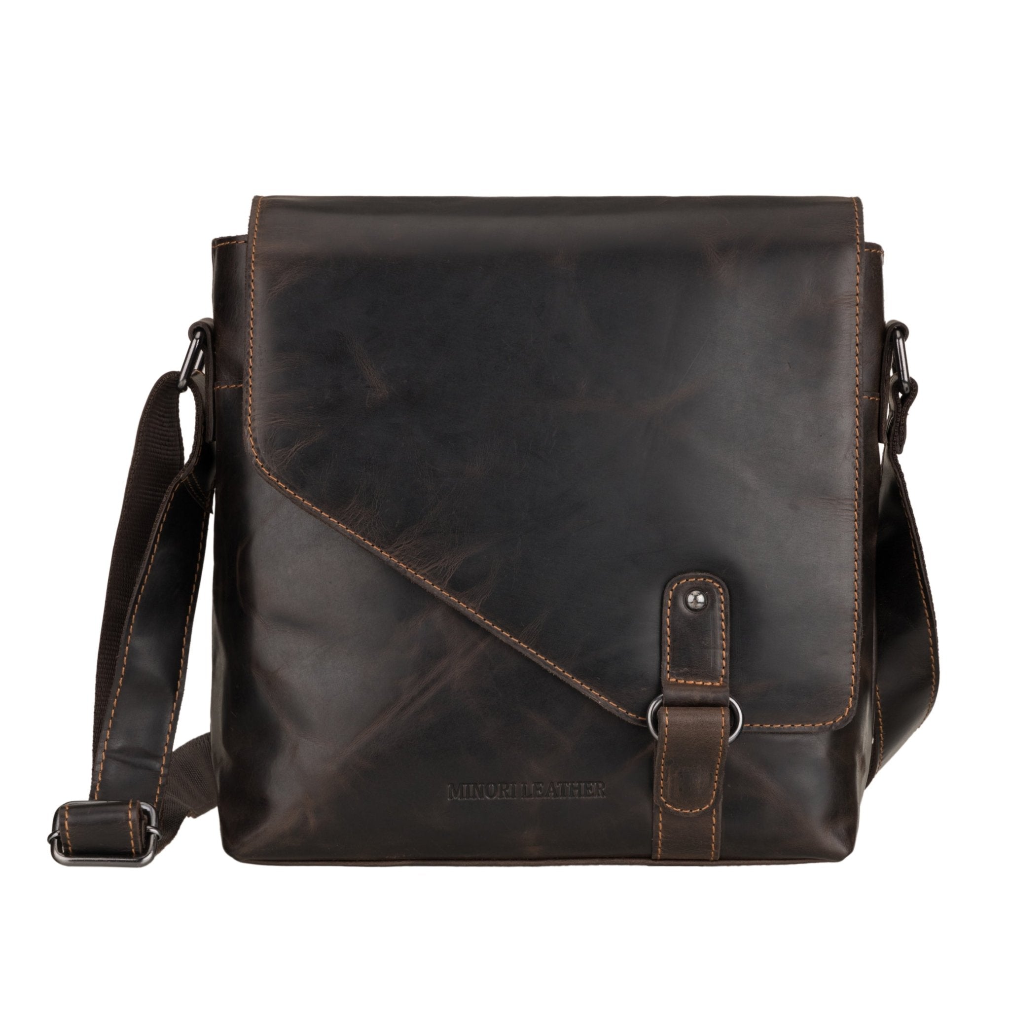 Noah Leather Messenger Bag – Unisex – Brown - Minori Leather