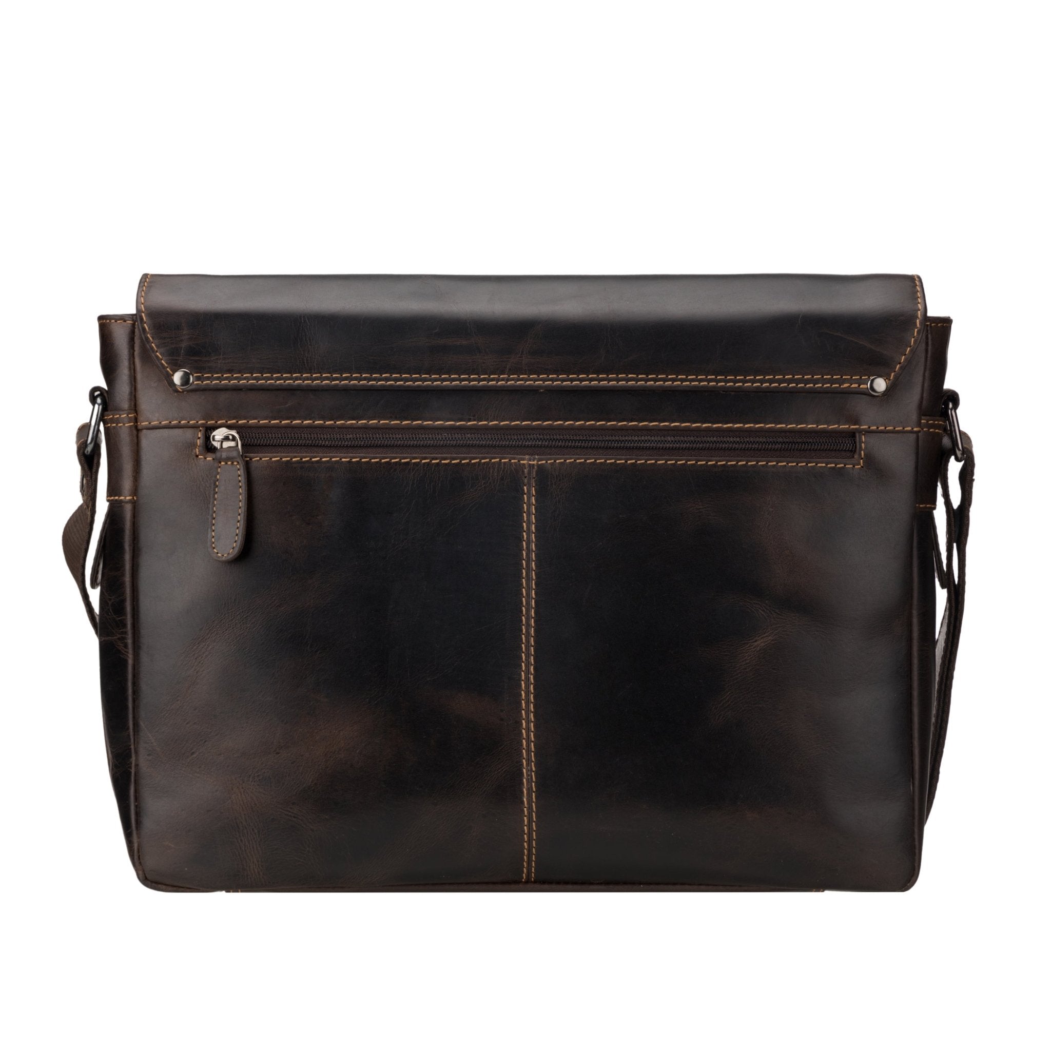 Brown Minori Leather messenger bag for 14-inch laptops, stylish premium leather laptop bag with adjustable strap.