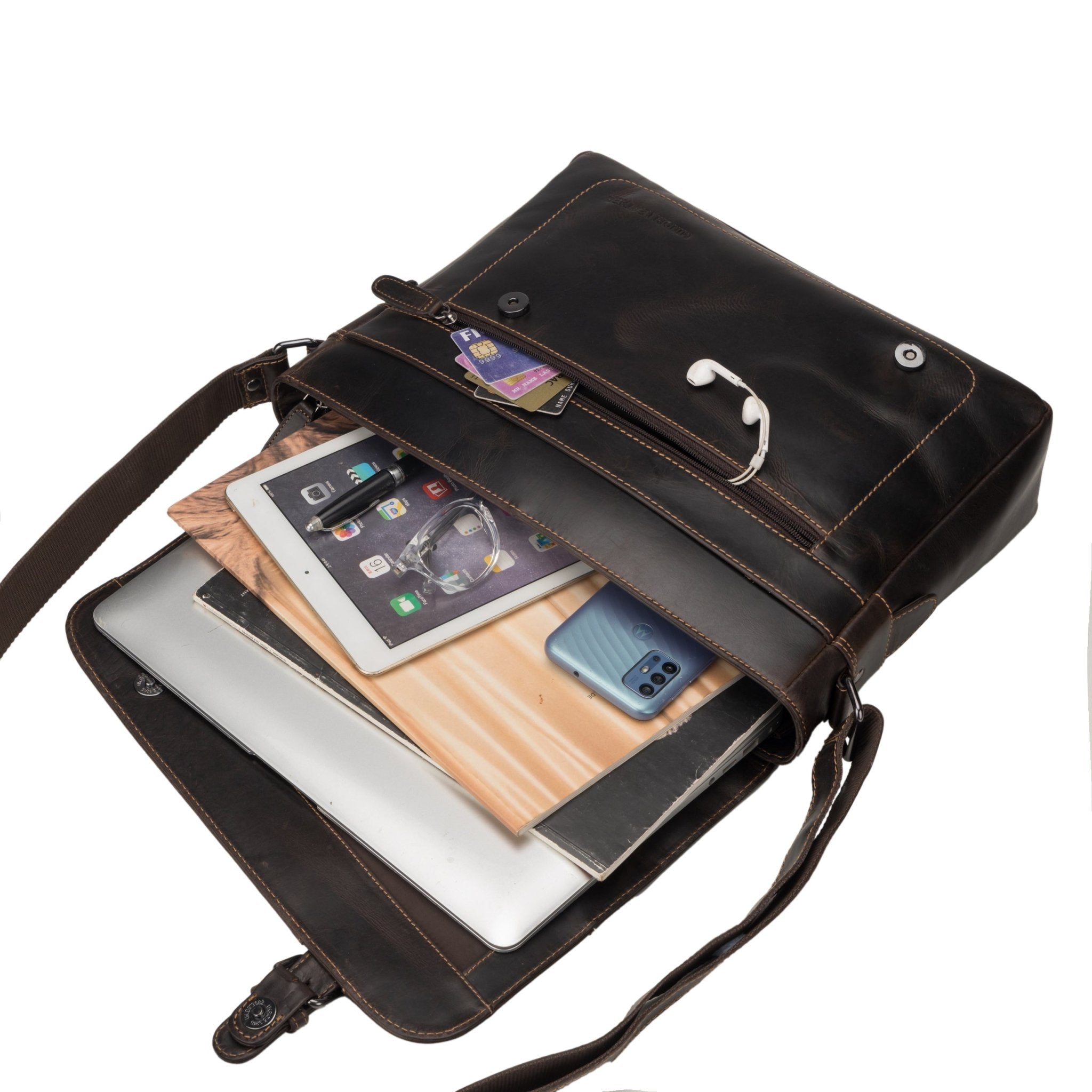 Chicago Leather Messenger Bag 14" – Unisex – Brown - Minori Leather