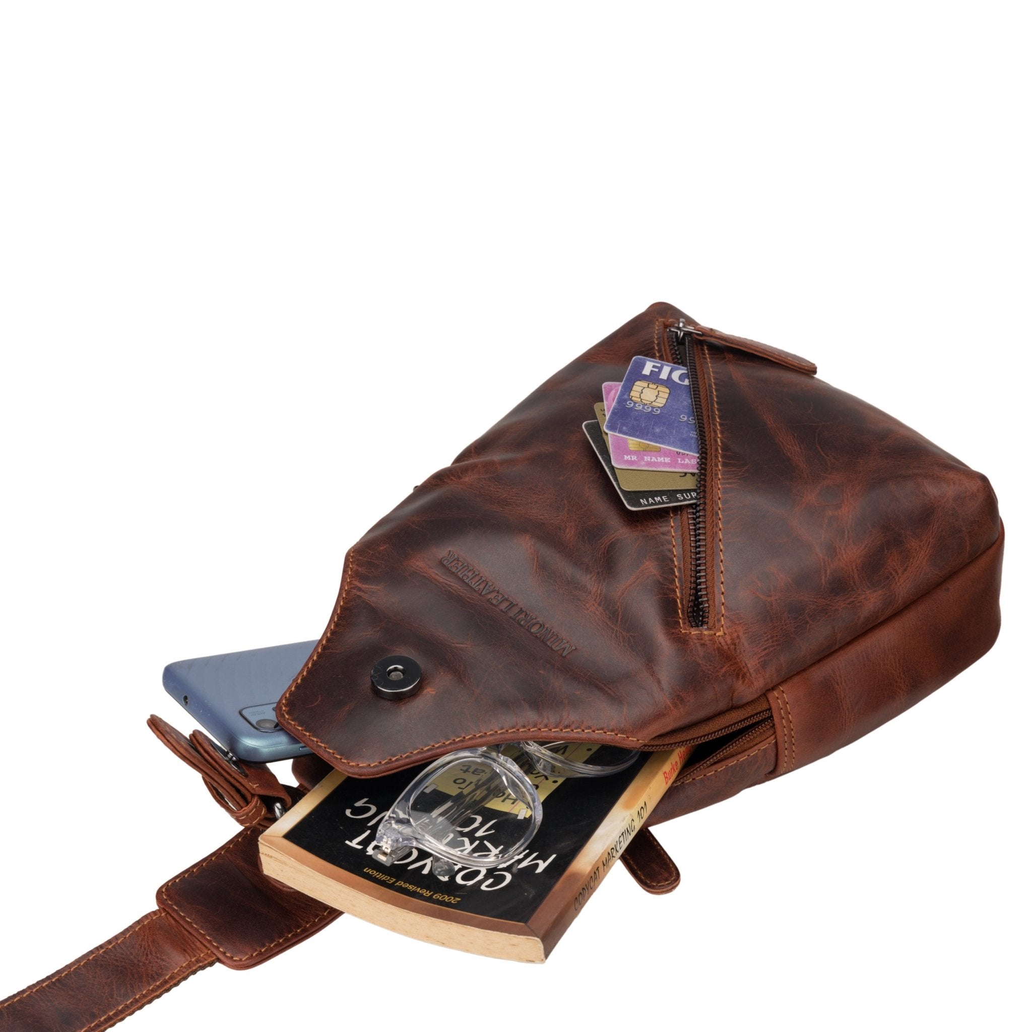 Sydney Leather Crossbody Bag – Unisex – Chestnut - Minori Leather