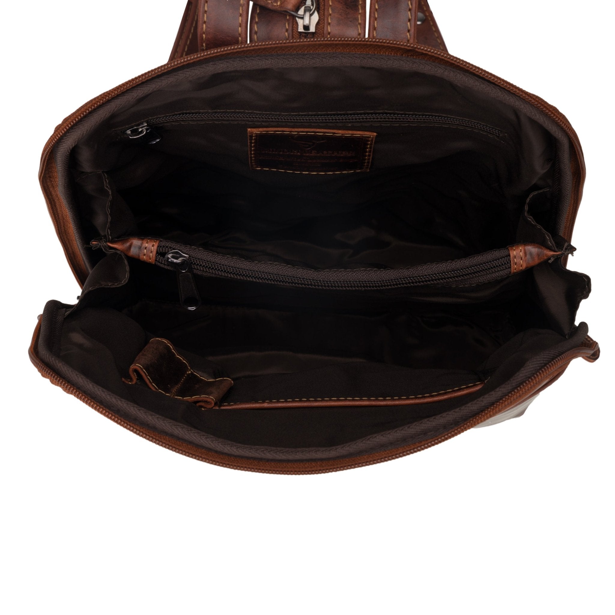 Minori Leather Isla leather backpack for women in chestnut color, featuring a stylish and functional design with adjustable straps.