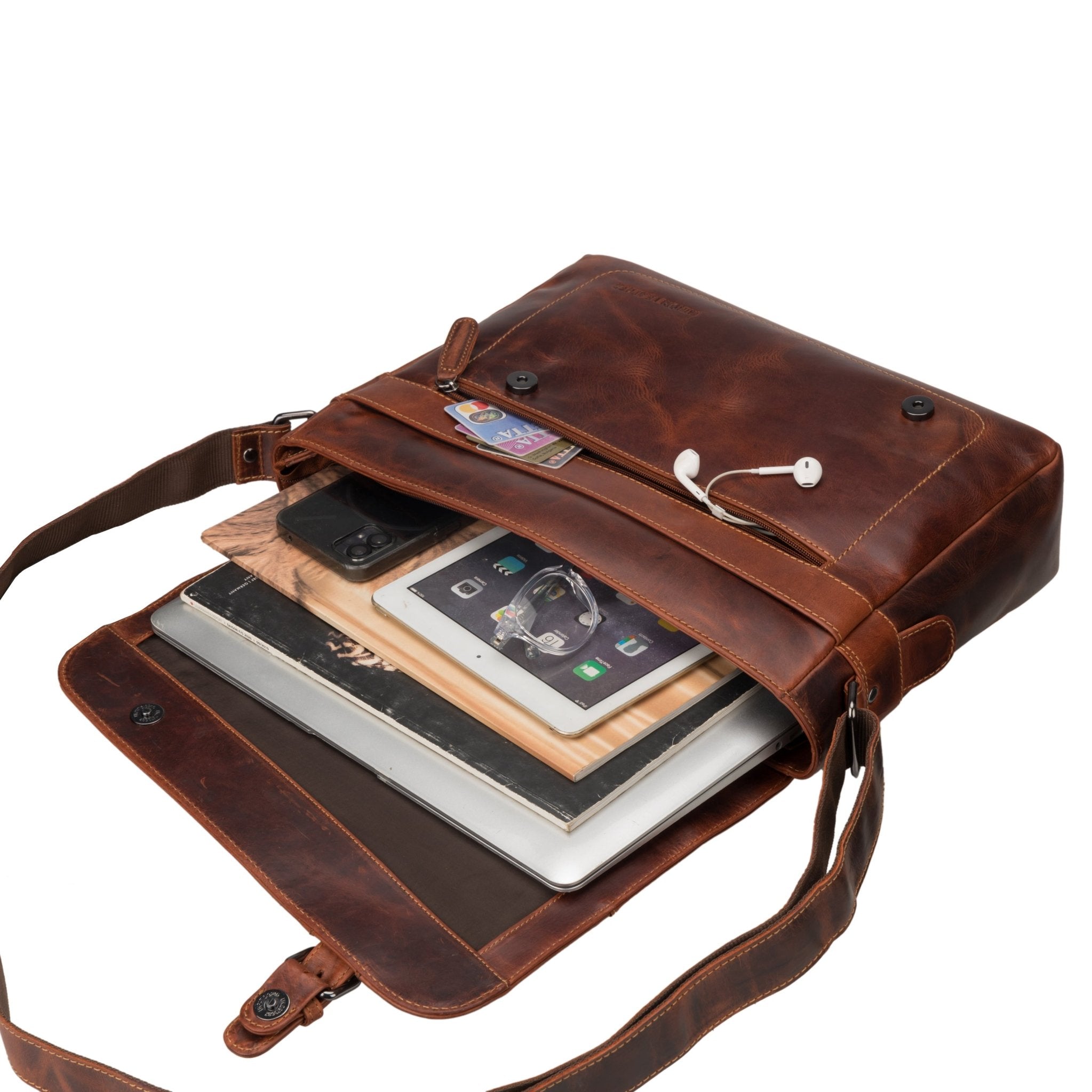 Chicago Leather Messenger Bag 14" – Unisex – Chestnut - Minori Leather