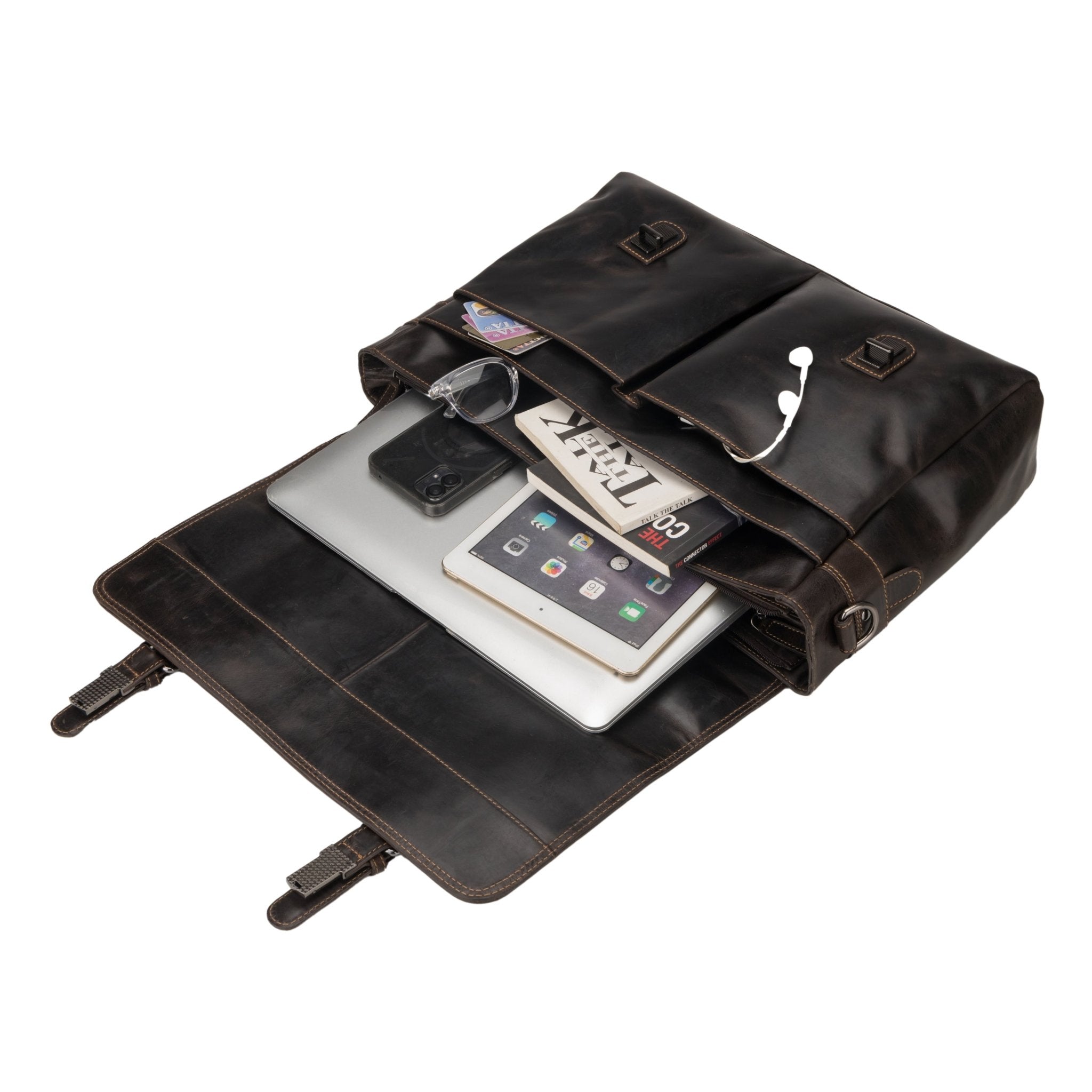 Boston Leather Briefcase Bag 16" – Unisex – Brown - Minori Leather