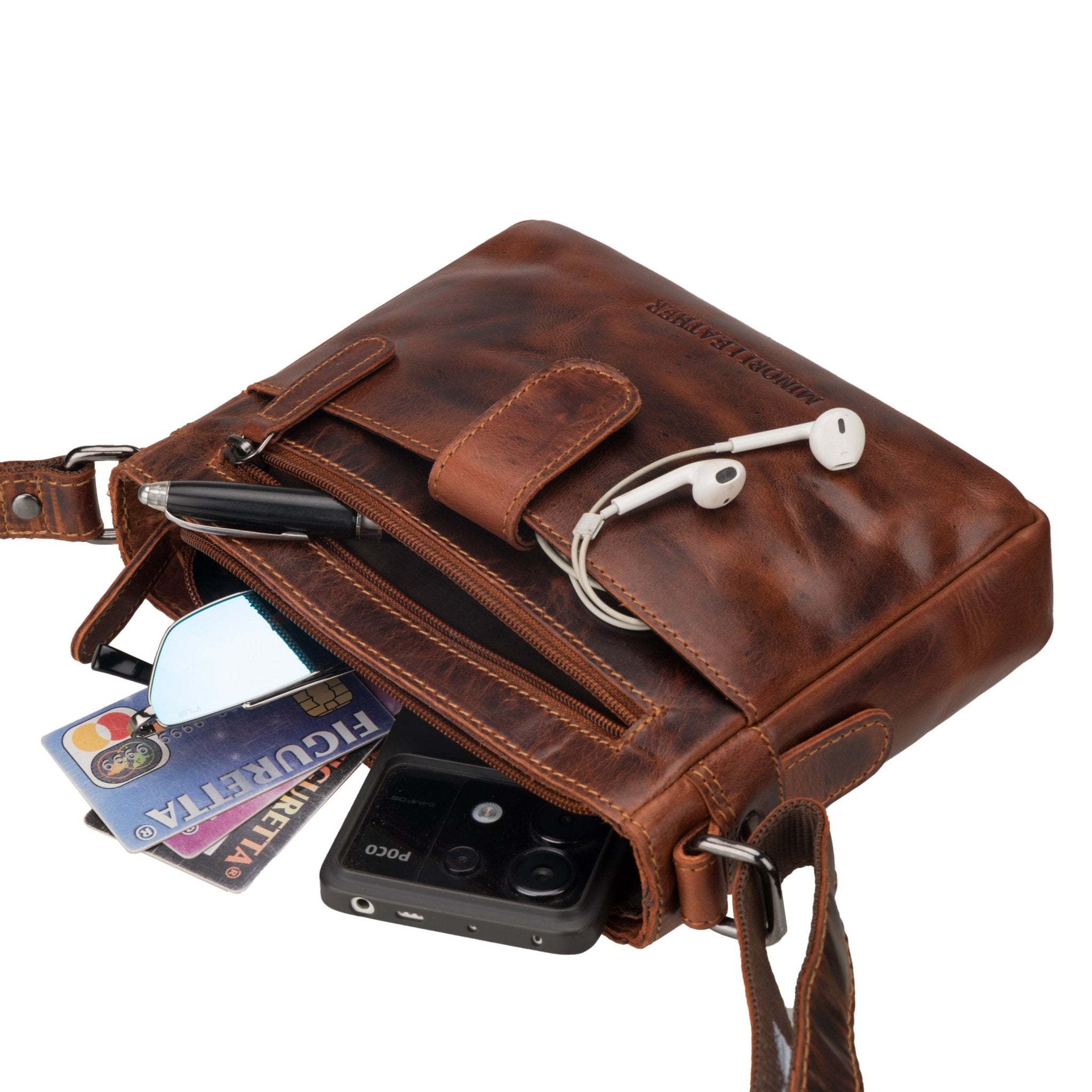 Kingston Leather Crossbody Bag – Unisex – Chestnut - Minori Leather
