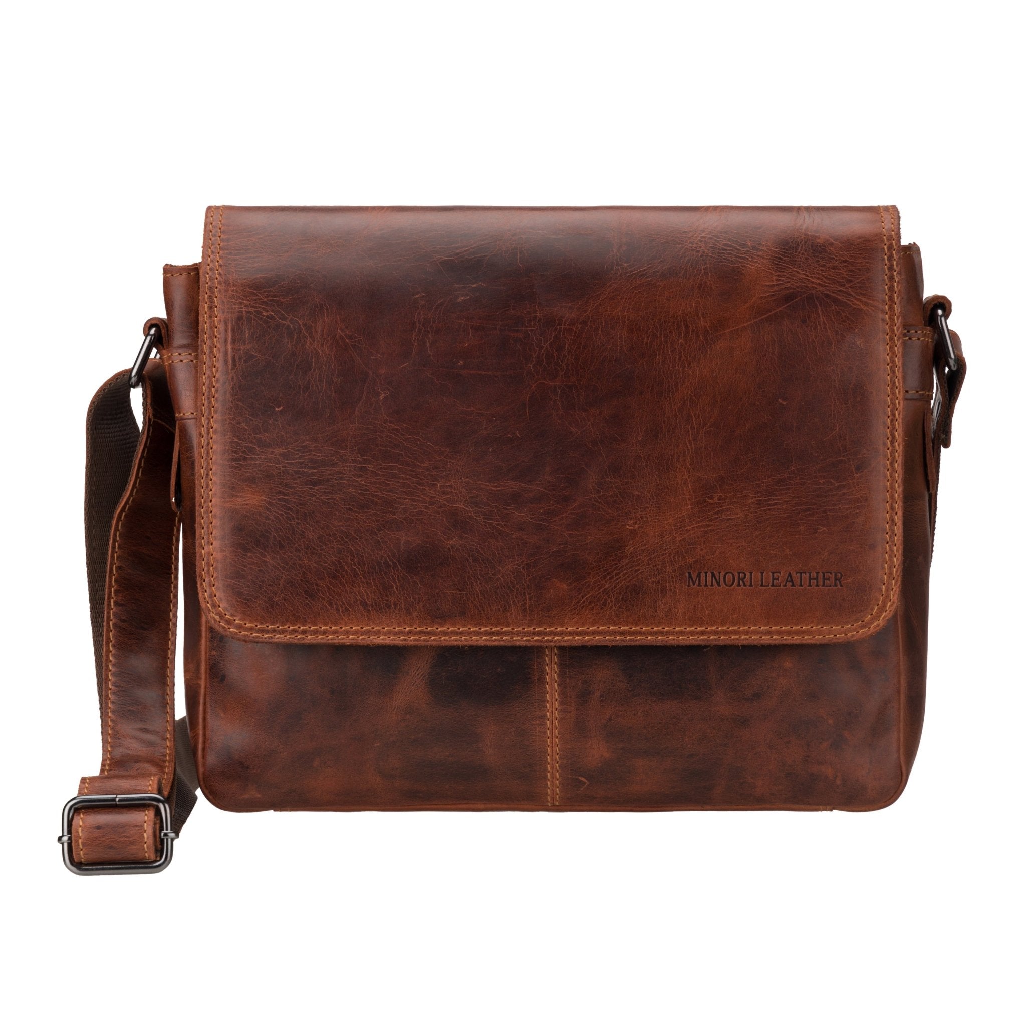 Austin Leather Mini Messenger Bag 11" – Unisex – Chestnut - Minori Leather