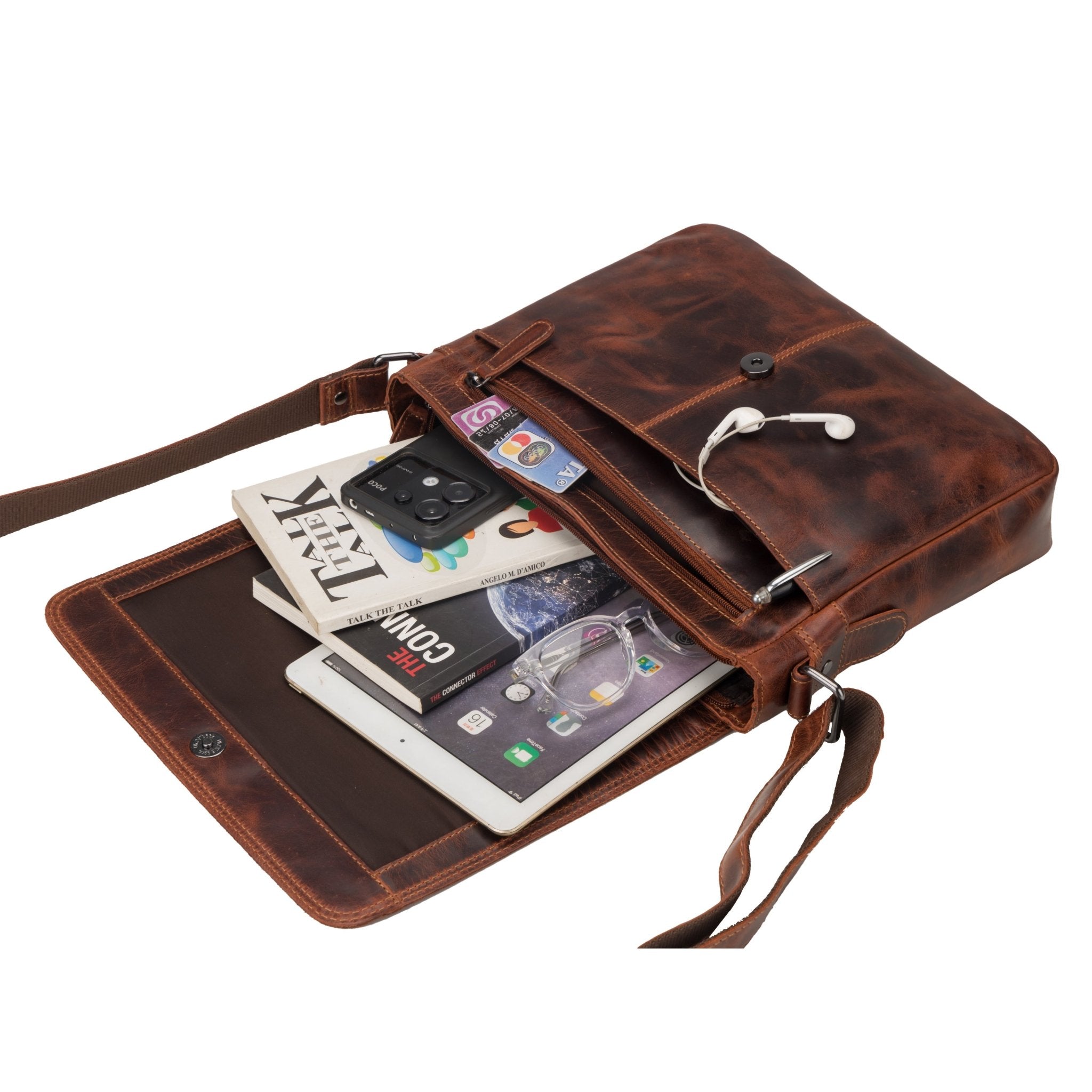 Austin Leather Mini Messenger Bag 11" – Unisex – Chestnut - Minori Leather