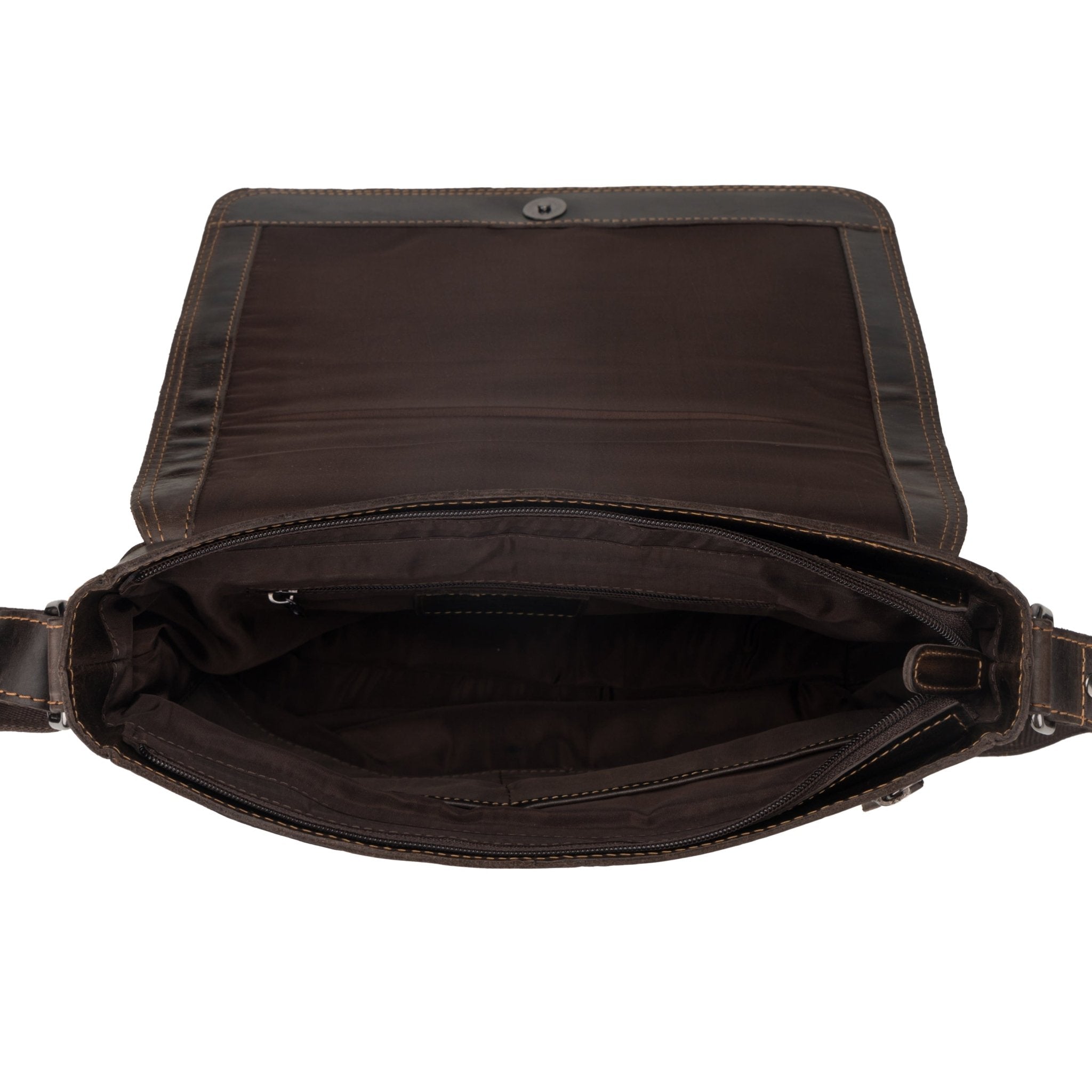Austin leather satchel crossbody bag by Minori Leather, unisex brown bag with adjustable strap and classic design.
