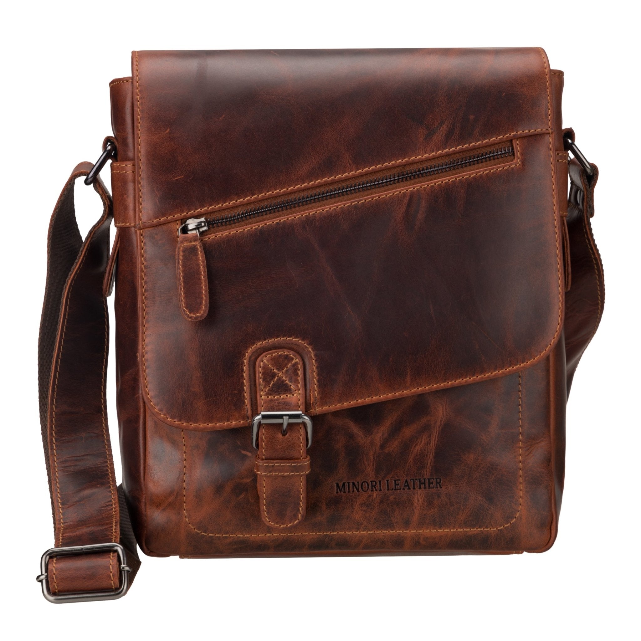 Raleigh Leather Messenger Bag – Unisex – Chestnut - Minori Leather