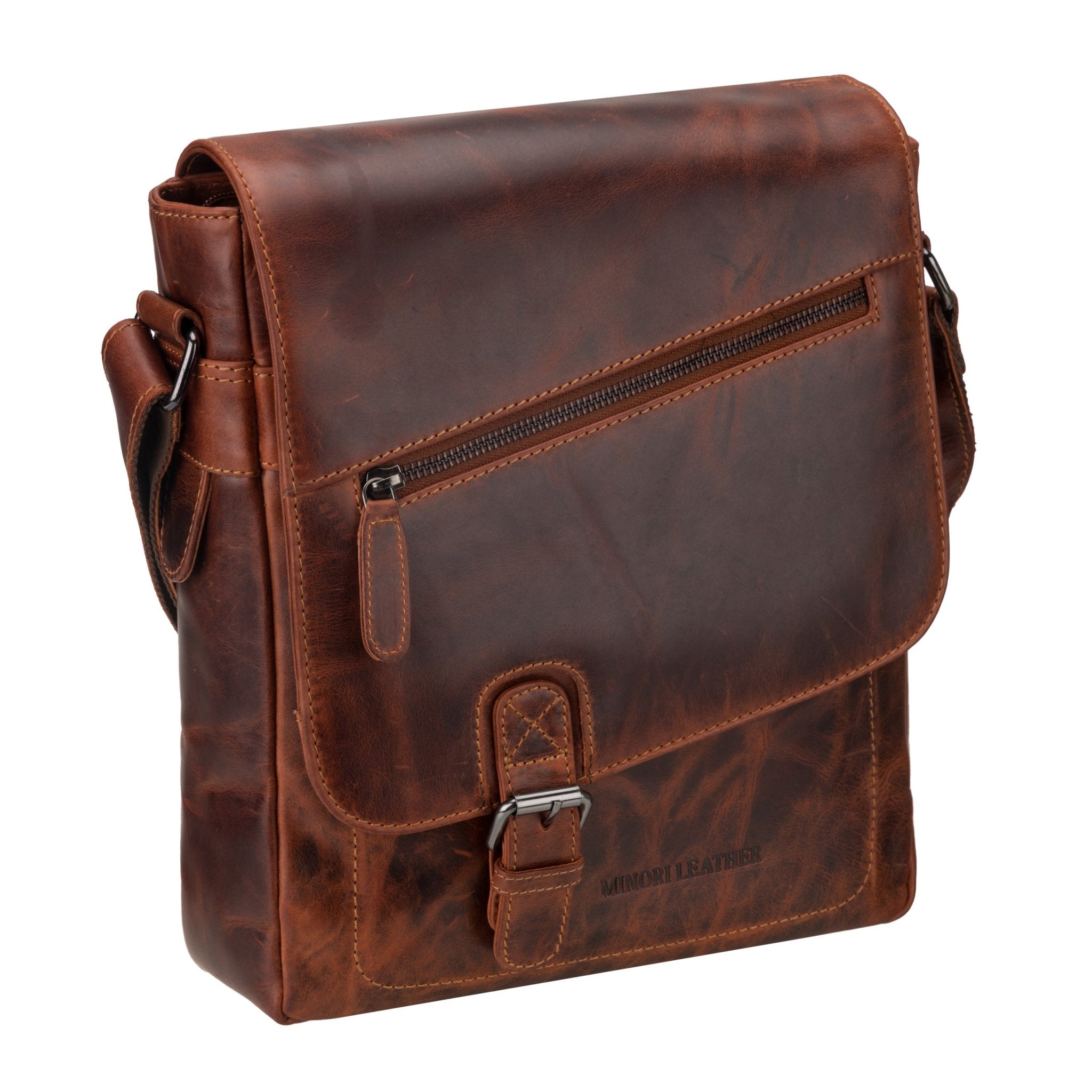 Raleigh Leather Messenger Bag – Unisex – Chestnut - Minori Leather