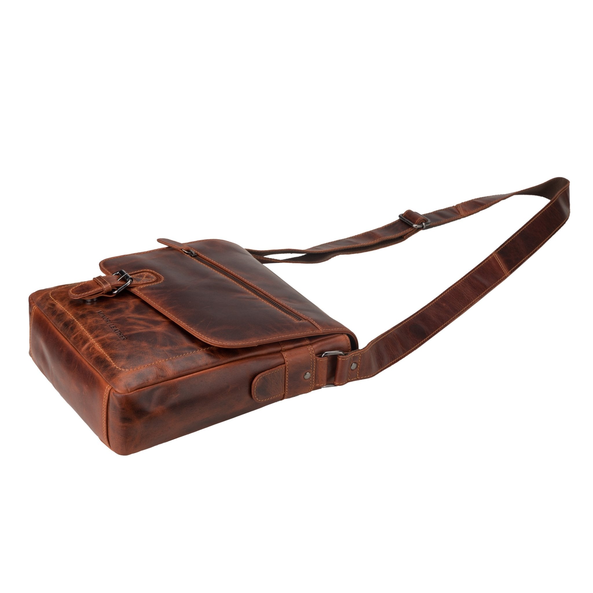 Raleigh Leather Messenger Bag – Unisex – Chestnut - Minori Leather
