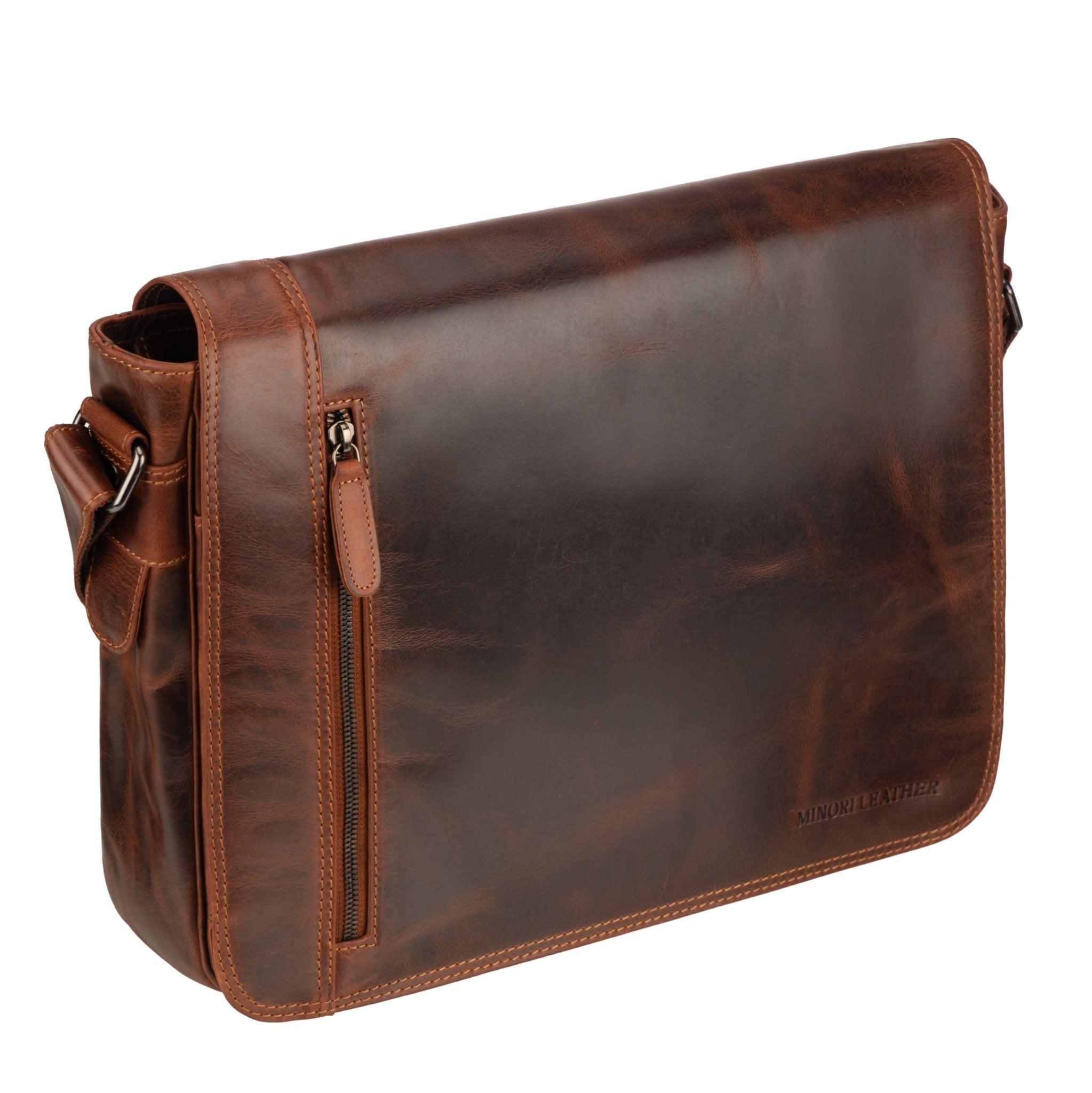 William Leather Messenger Bag — Full - Grain Leather for Men and Women - Minori Leather