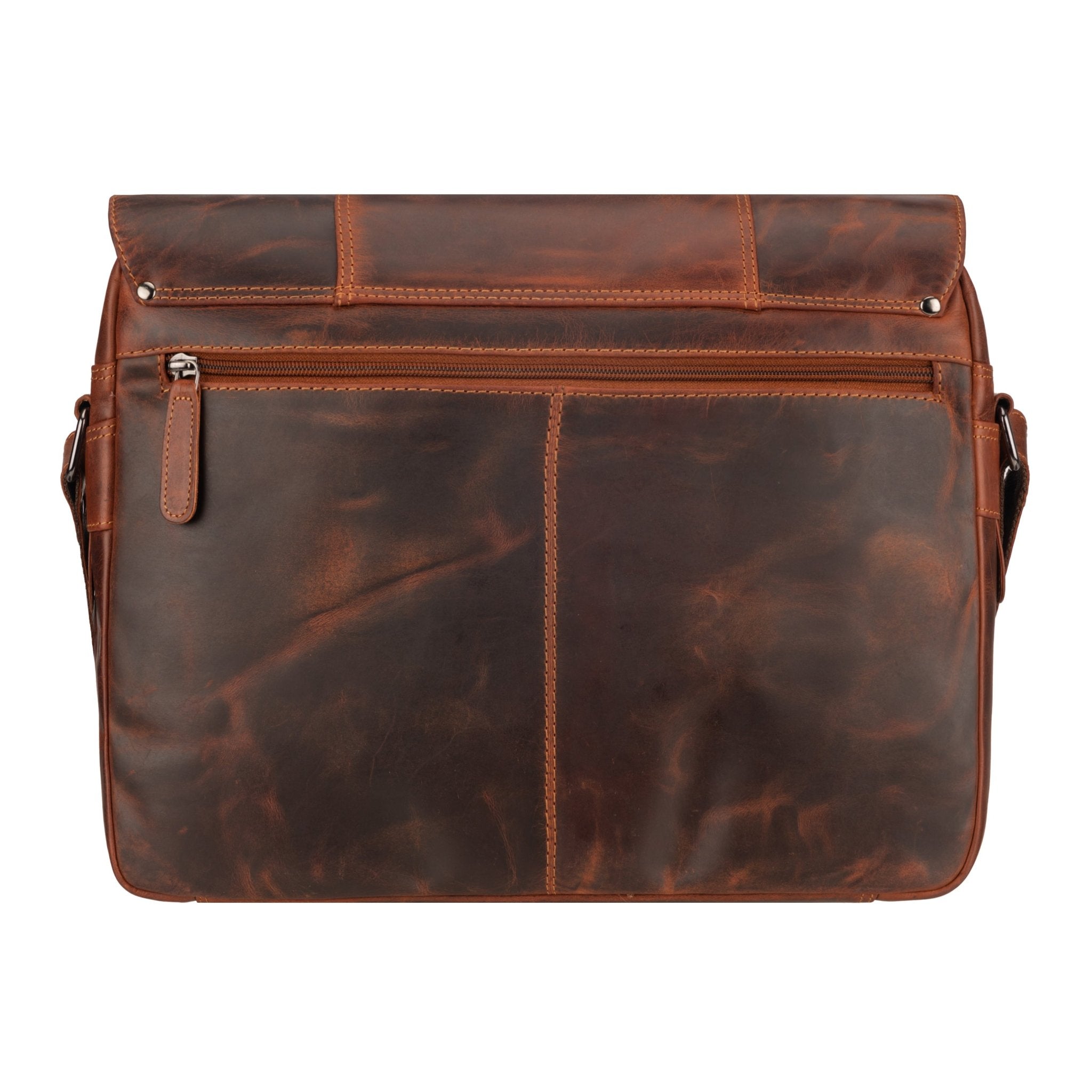 Jordan Leather Messenger Bag by Minori Leather, chestnut-colored laptop bag with adjustable strap and durable leather construction.