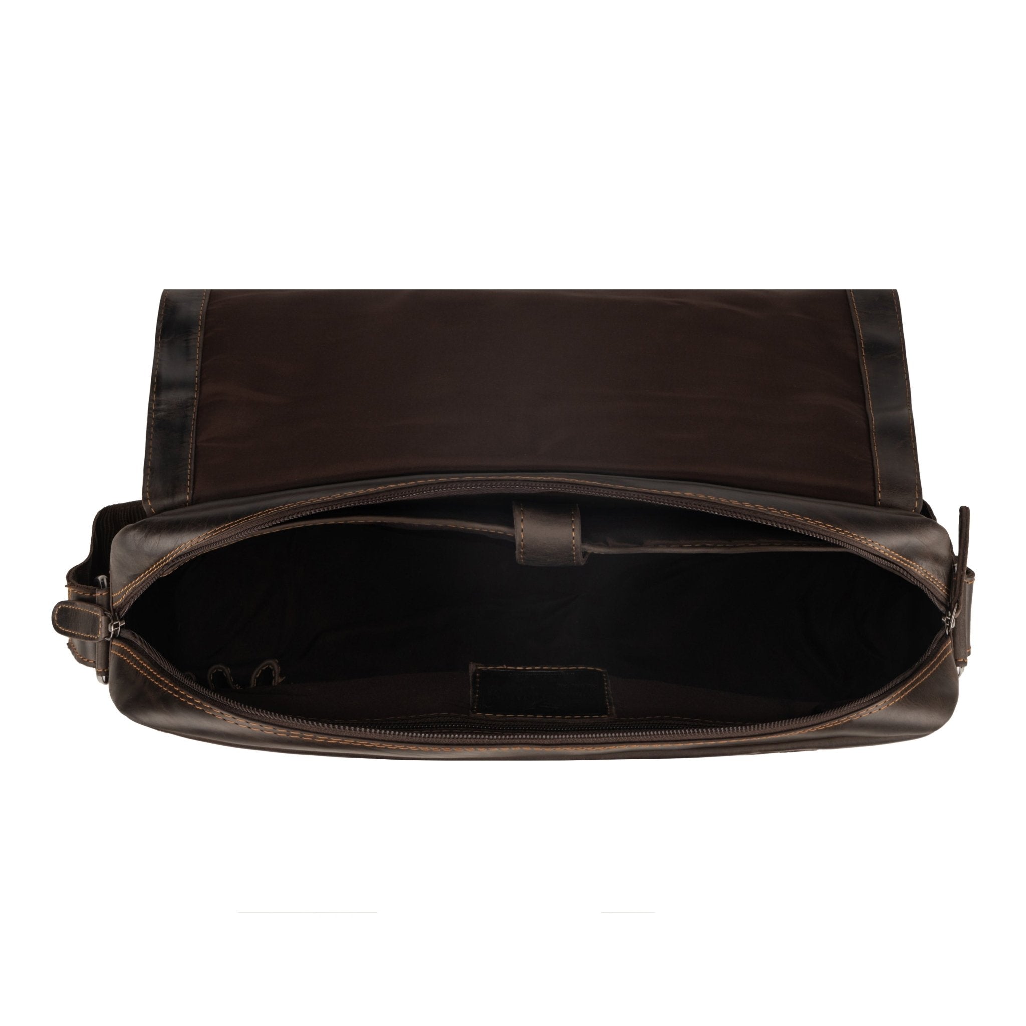 Jordan leather messenger bag in brown by Minori Leather, featuring adjustable strap and sleek design for everyday use.