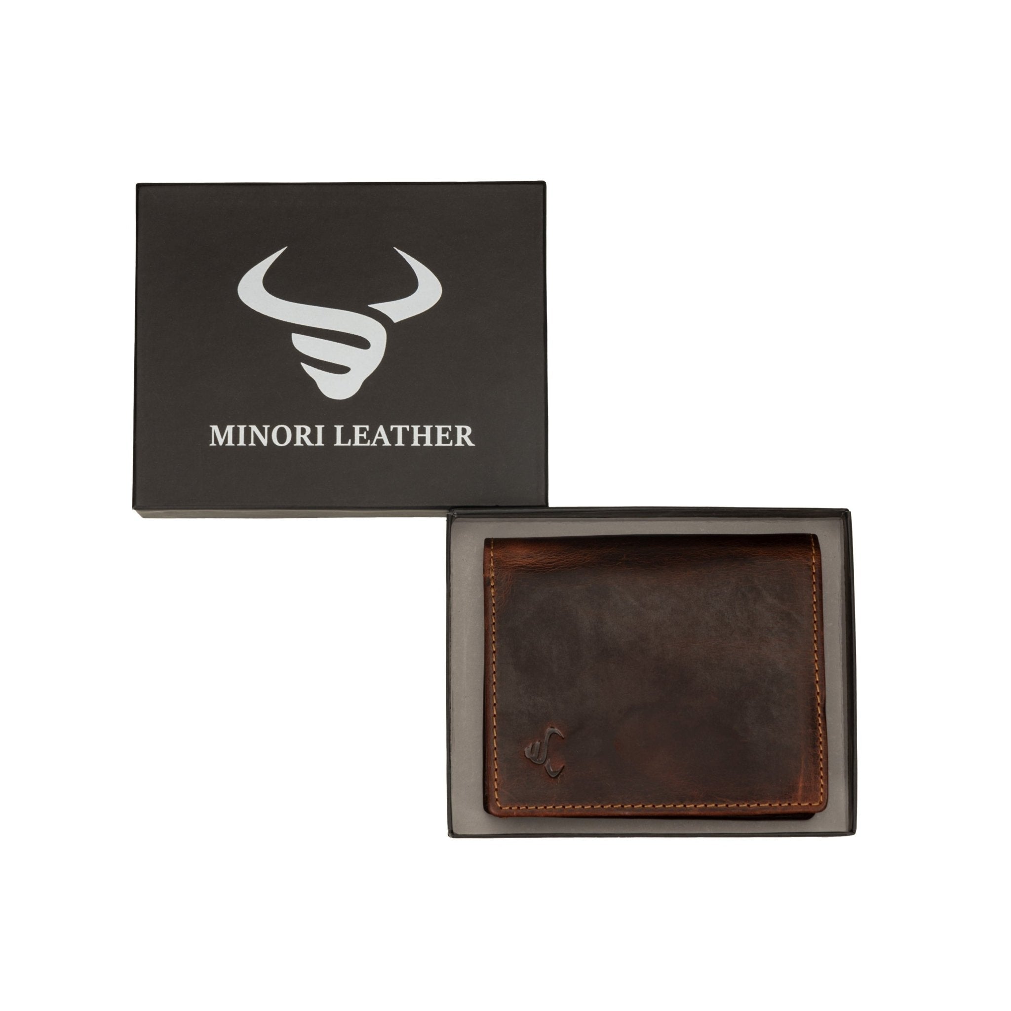 Philip Leather Trifold Wallet for Men in Chestnut - Minori Leather