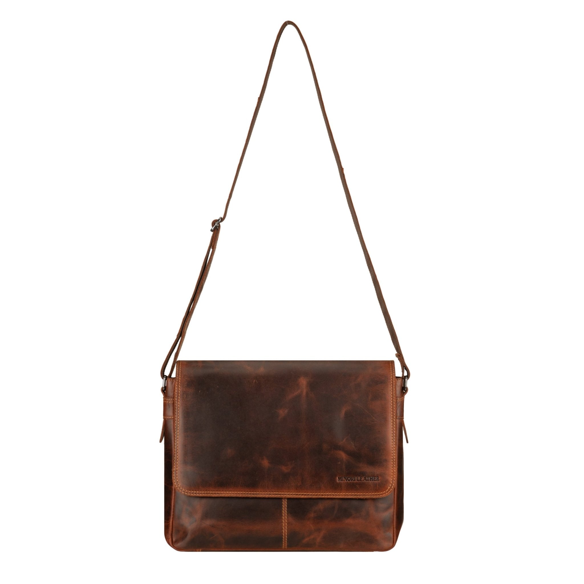 Bristol Leather Laptop Messenger Bag 14 Inch – Unisex – Chestnut - Minori Leather