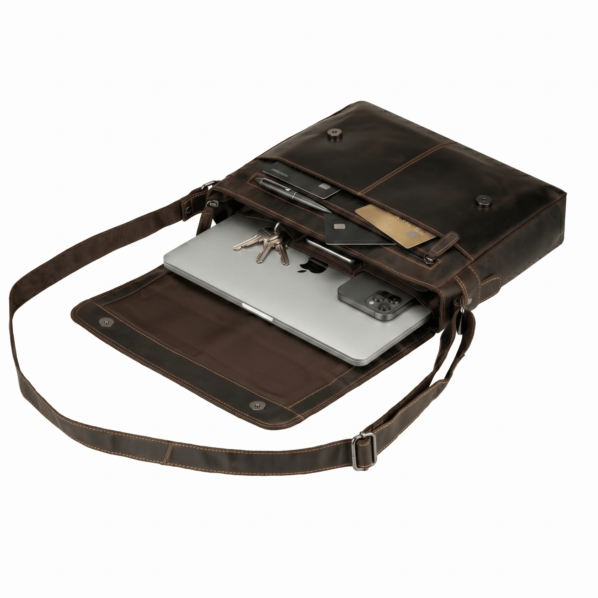 Bristol Leather Laptop Messenger Bag 14 Inch – Unisex – Brown - Minori Leather
