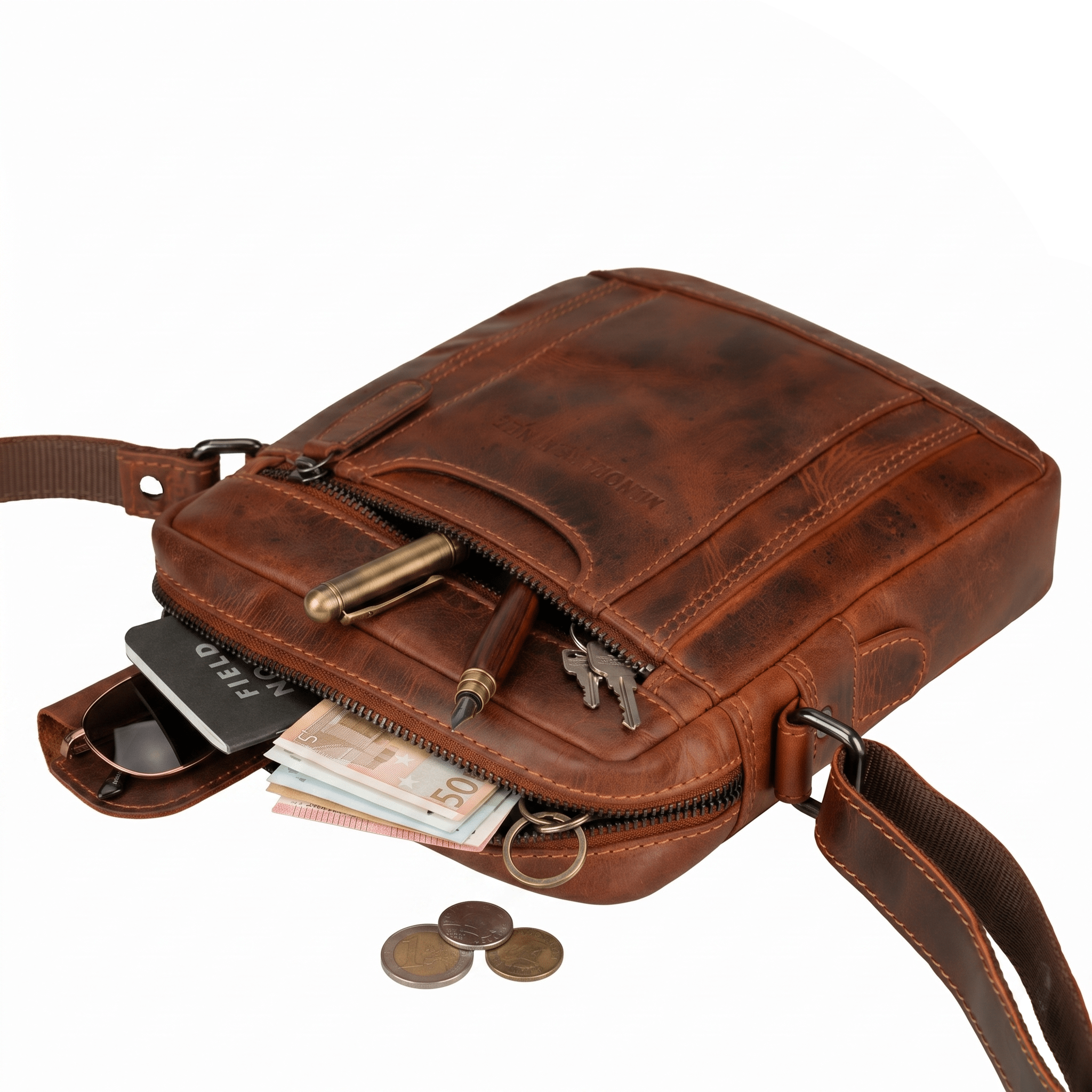 Asheville Leather Crossbody Bag – Unisex – Chestnut - Minori Leather