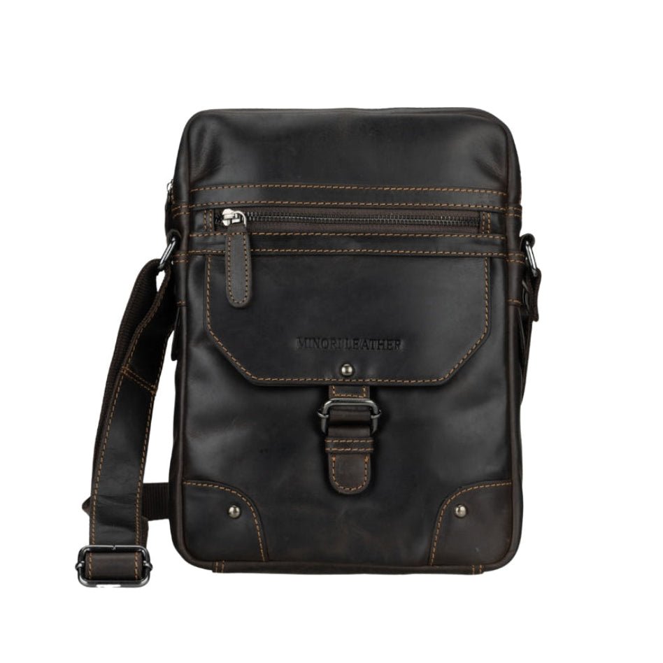 Denver Leather Crossbody Bag – Unisex – Brown - Minori Leather