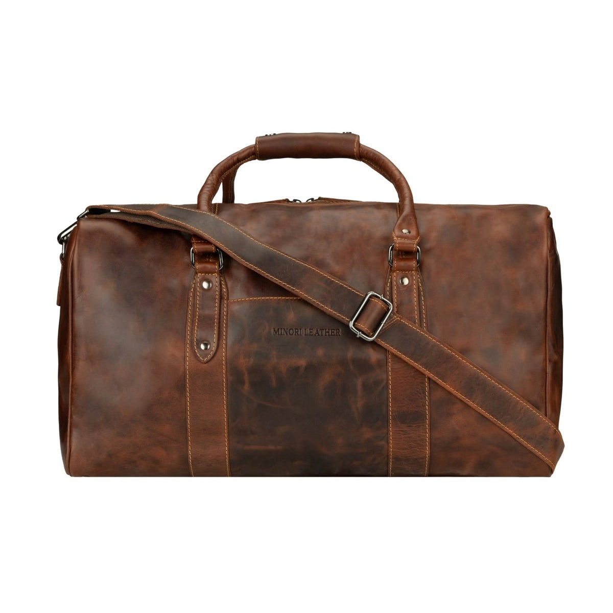 Riley Leather Duffle Bag in Chestnut - Minori Leather