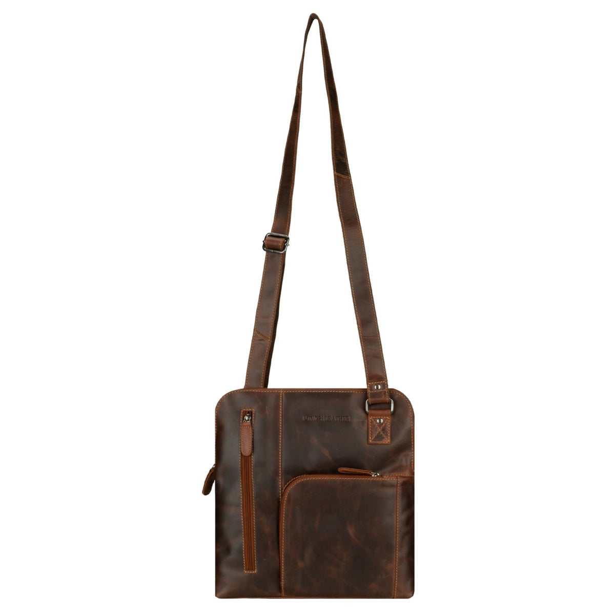 Minori Leather Ryder unisex leather shoulder bag in chestnut, featuring a stylish and functional design with adjustable strap.