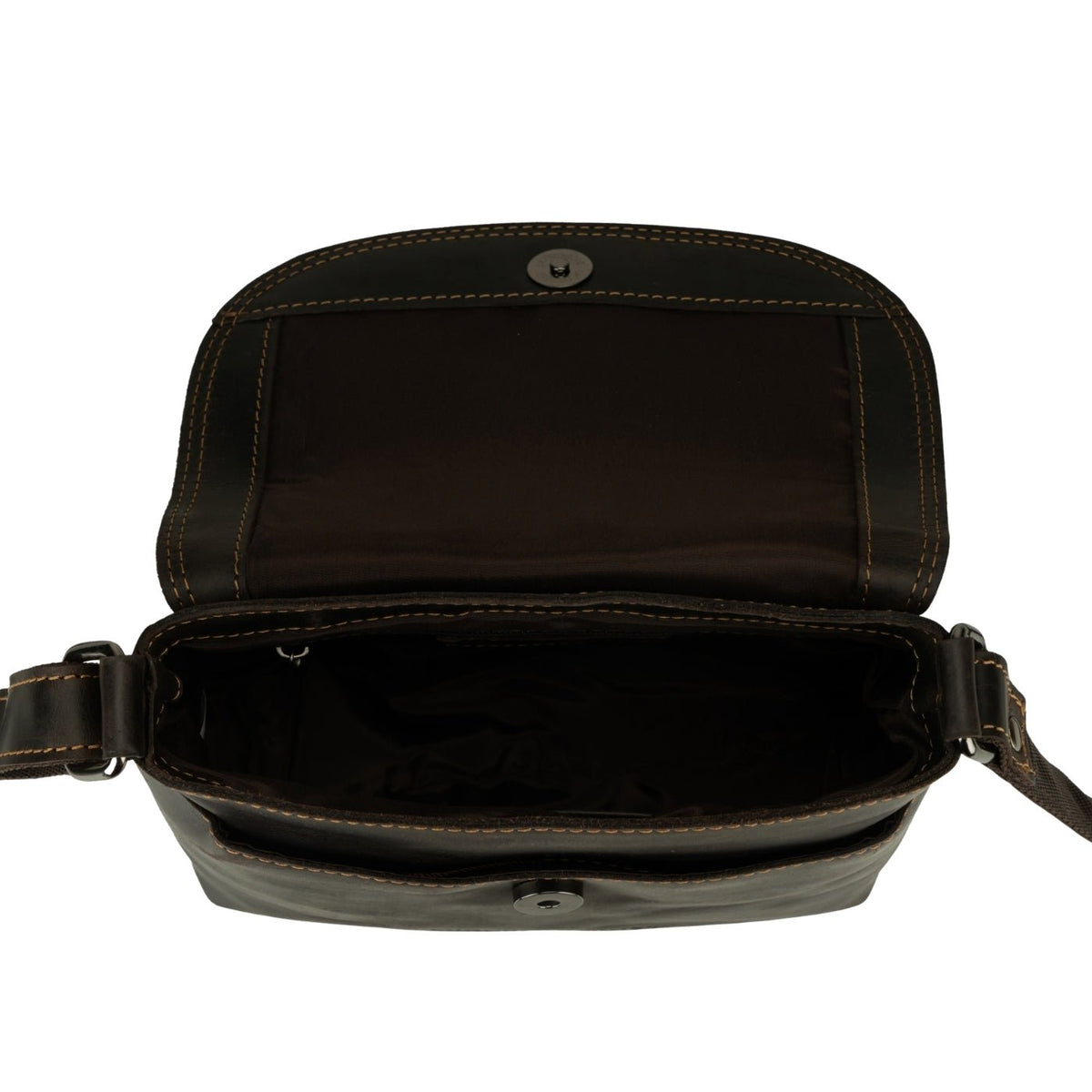 Minori Leather brown Metro leather crossbody bag with adjustable strap and minimalist design, showing front view and textured surface.