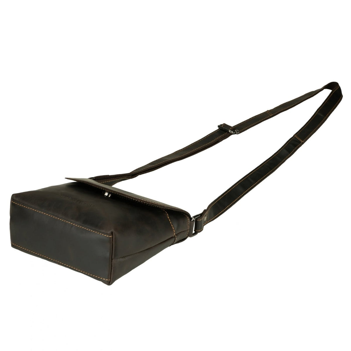 Minori Leather Metro brown leather crossbody bag with adjustable strap and front pocket, stylish and functional for everyday use.