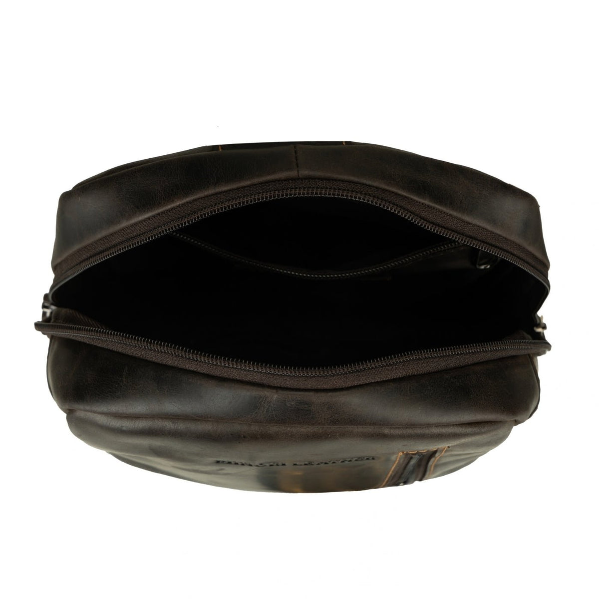 Minori Leather brown Luxe leather crossbody sling bag with adjustable strap and sleek design.