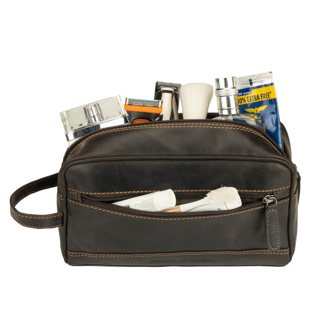 Premium Leather Toiletry Bag for Men – Montana – Brown - Minori Leather