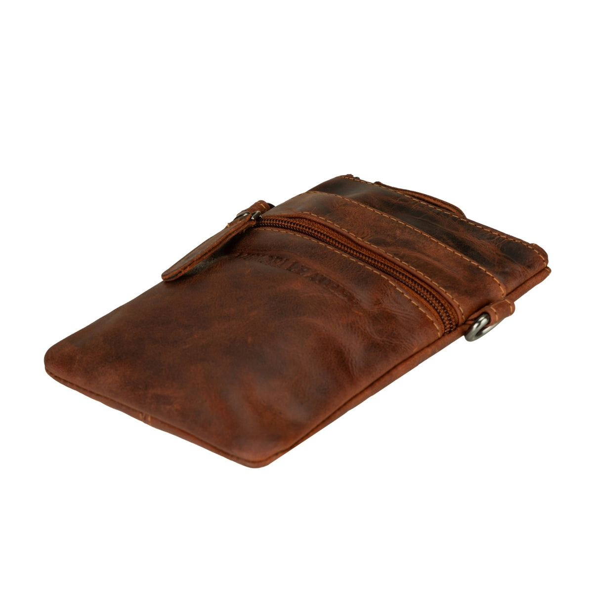 Minori Leather Ashford unisex leather sling bag in chestnut, featuring adjustable strap and compact design for everyday use.
