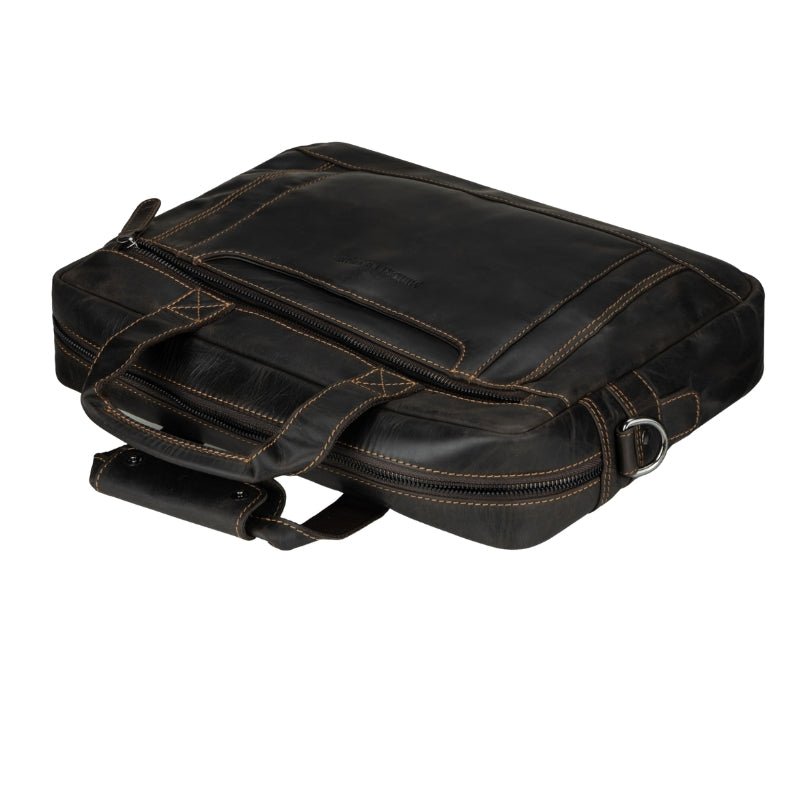 Brown Seattle Leather briefcase bag by Minori Leather, 14-inch unisex briefcase with sturdy handles and sleek design.