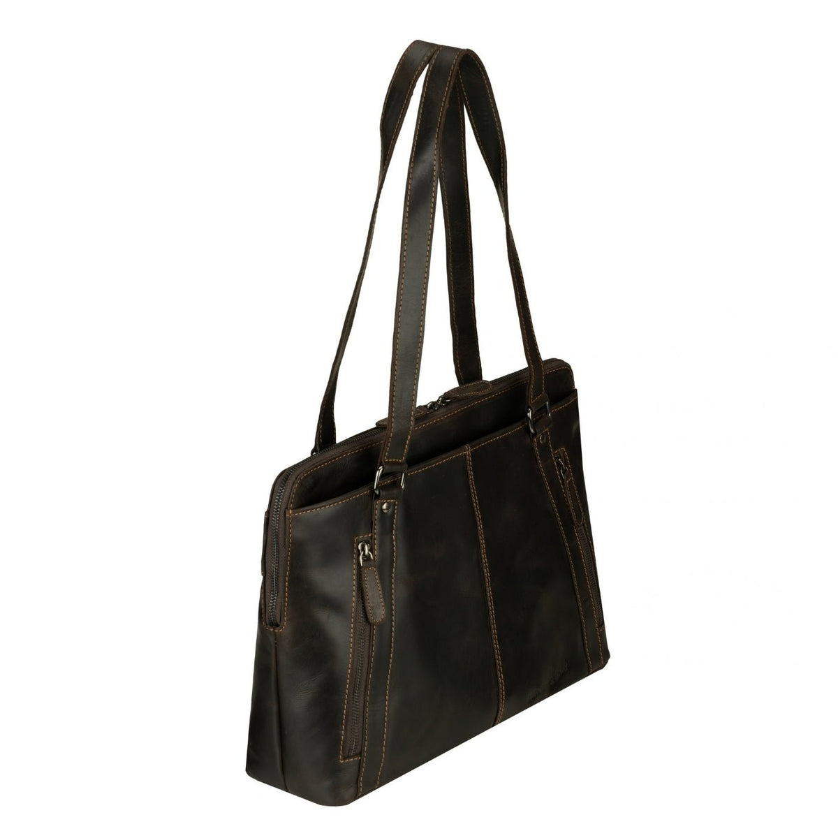 Minori Leather Camille leather laptop tote bag with top handles and spacious interior, stylish for work or daily use.