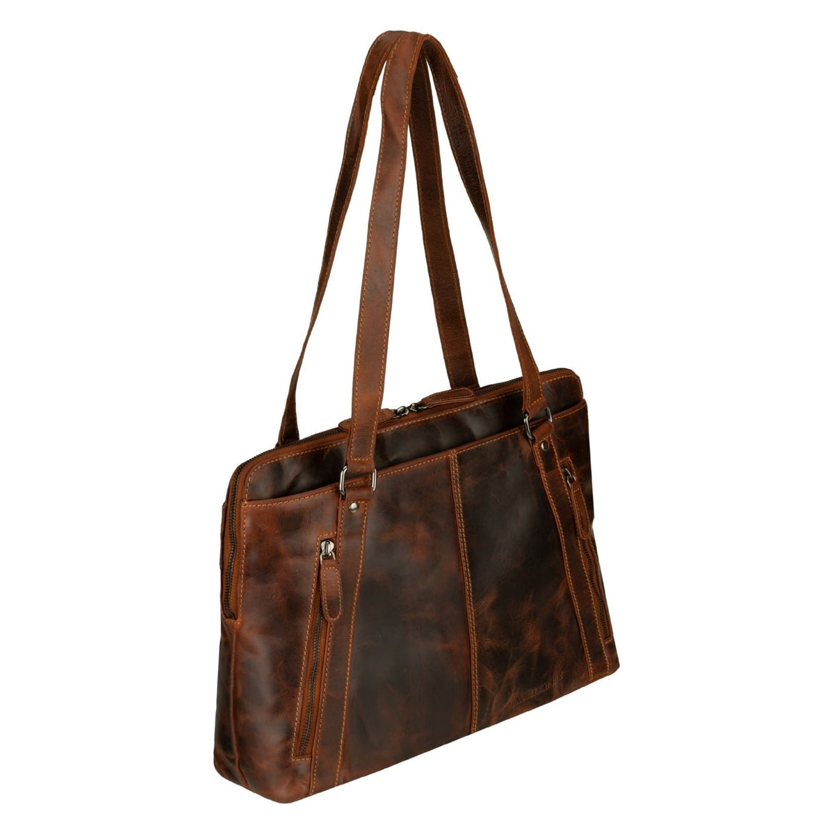 Minori Leather Camille leather laptop tote bag with sturdy handles and spacious interior, perfect for work and daily use.