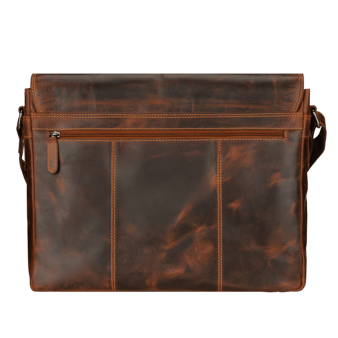 Richmond Full Grain Leather Laptop Messenger Bag 16 Inch for Men, Work Bag, Chestnut - Minori Leather