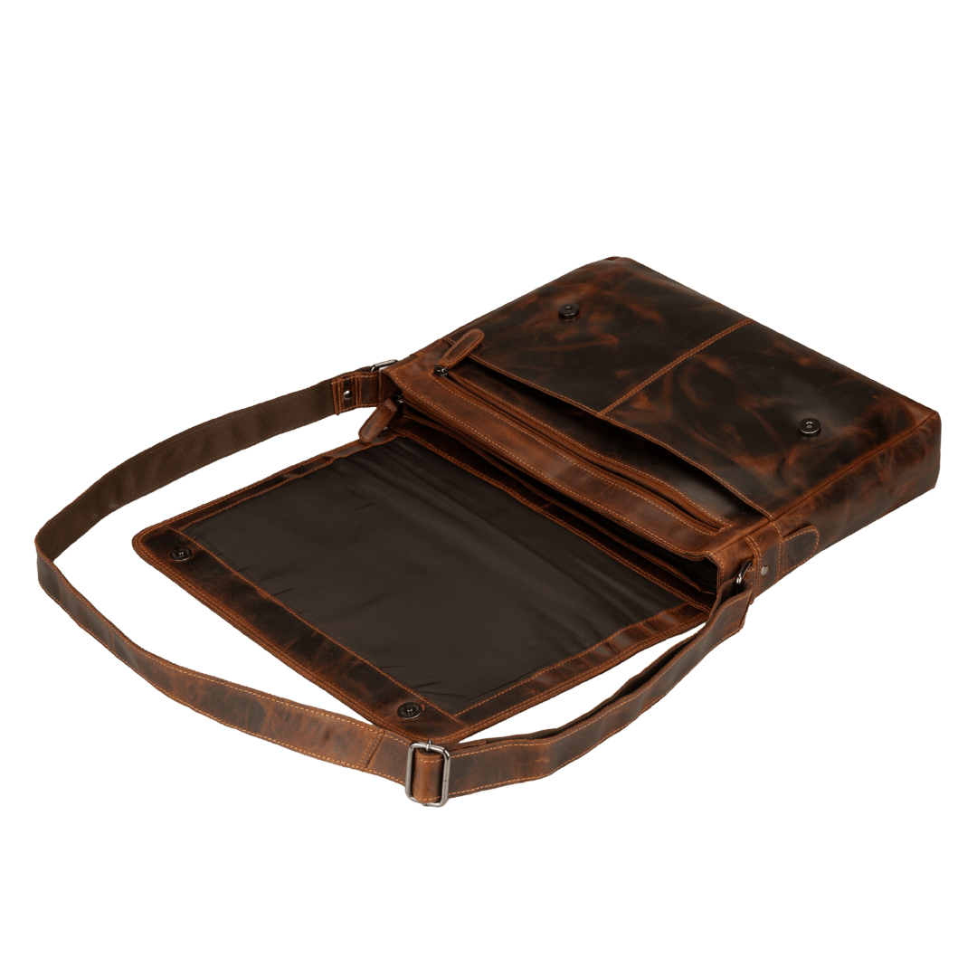 Richmond Full Grain Leather Laptop Messenger Bag 16 Inch for Men, Work Bag, Chestnut - Minori Leather